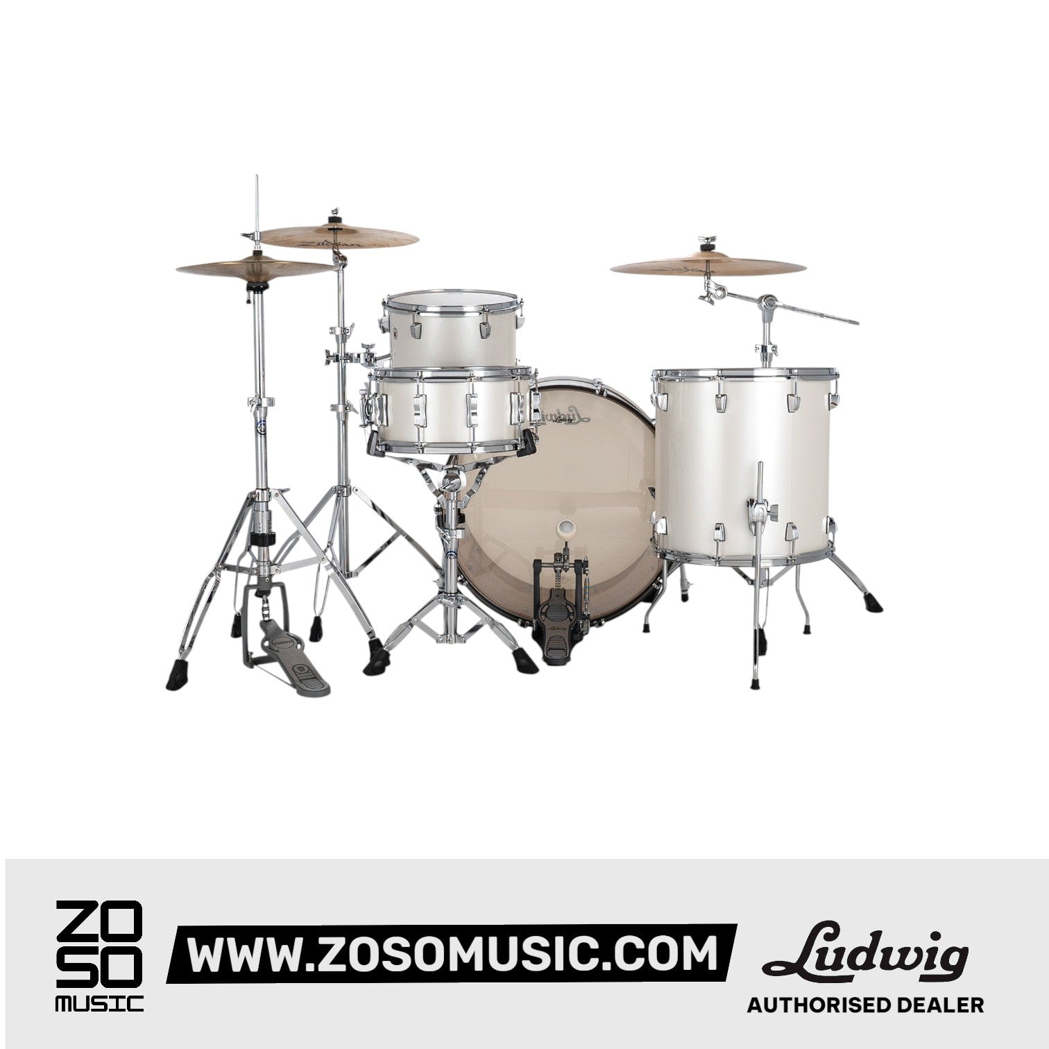 Ludwig LN34433TXAG Neusonic 3-Piece Pro Beat Shell Pack (24B/16F/13T), Silver Silk |  LUDWIG |  DRUM-ACOUSTIC |  Zoso Music