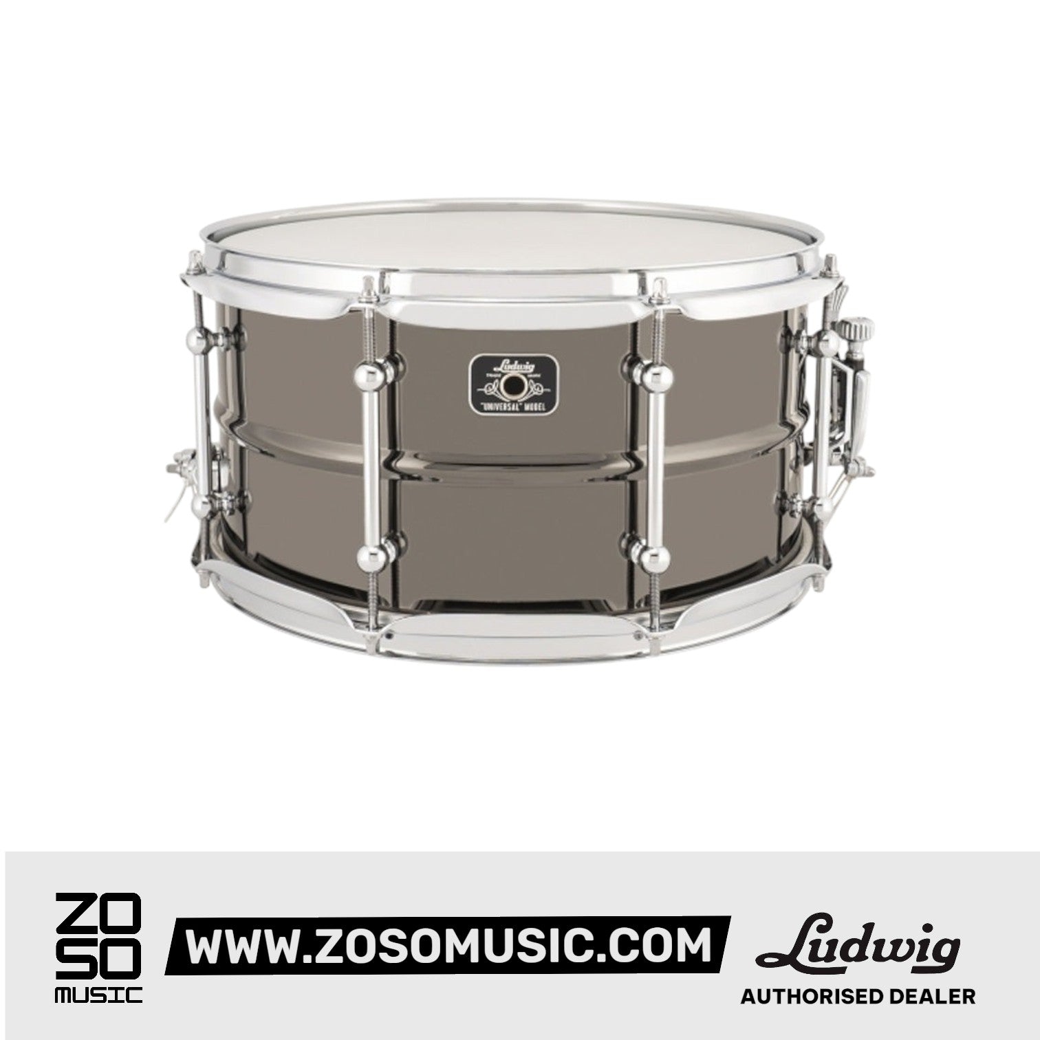 Ludwig LU0713C 7x13inch Universal Brass Snare, Black Nickel Plated Shell |  LUDWIG |  DRUM-SNARE DRUM |  Zoso Music