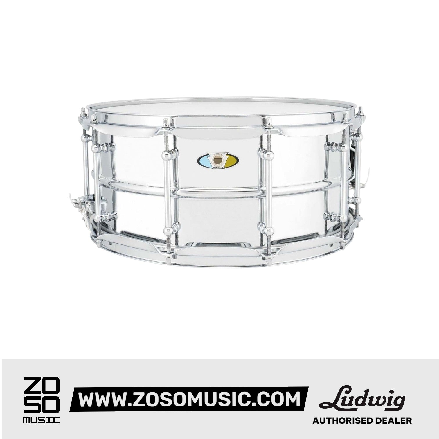 Ludwig LU5514SL 5.5x14inch Supralite Polished Steel Snare Drum |  LUDWIG |  DRUM-SNARE DRUM |  Zoso Music