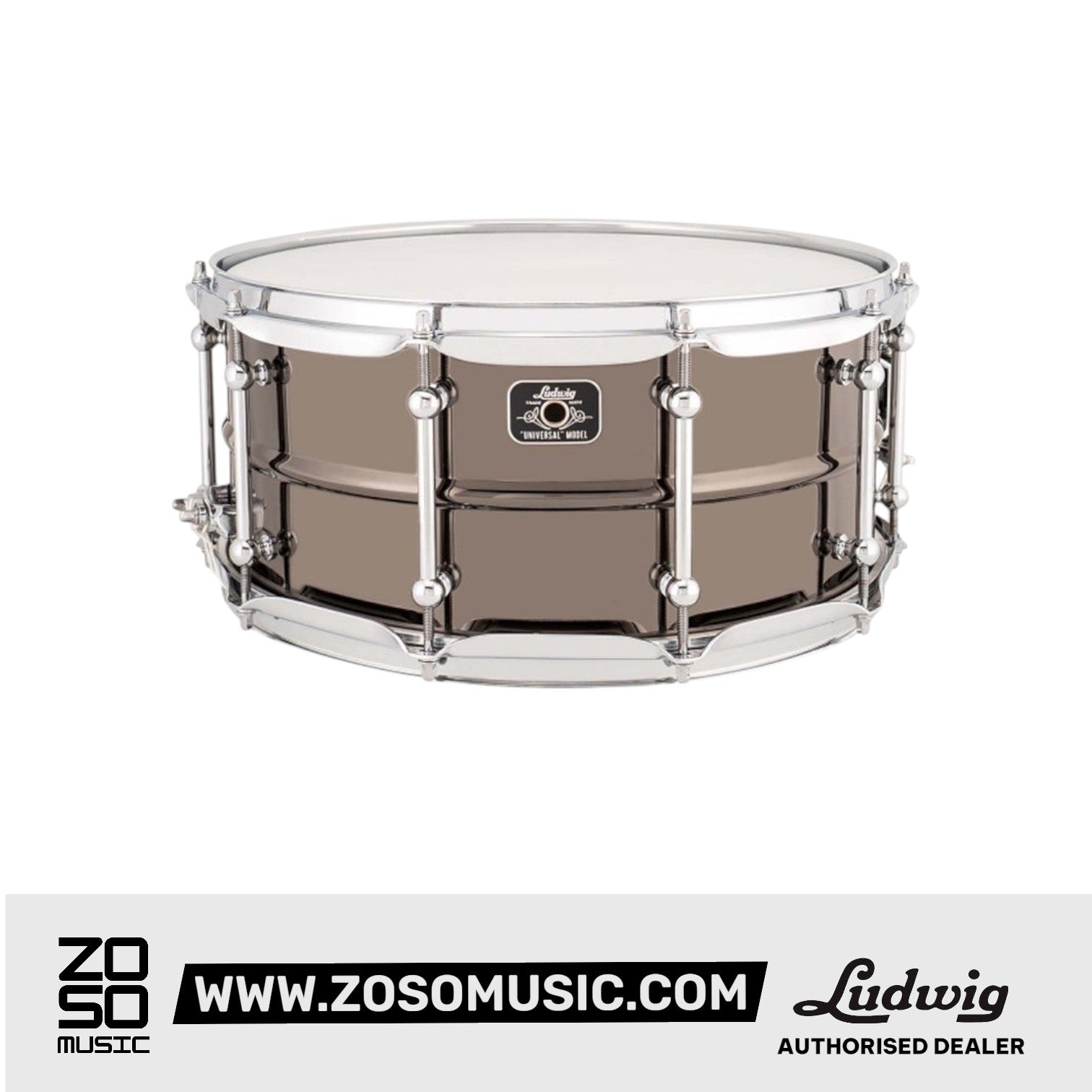 Ludwig LU6514C 6.5x14inch Universal Brass Snare, Black Nickel Plated Shell |  LUDWIG |  DRUM-SNARE DRUM |  Zoso Music