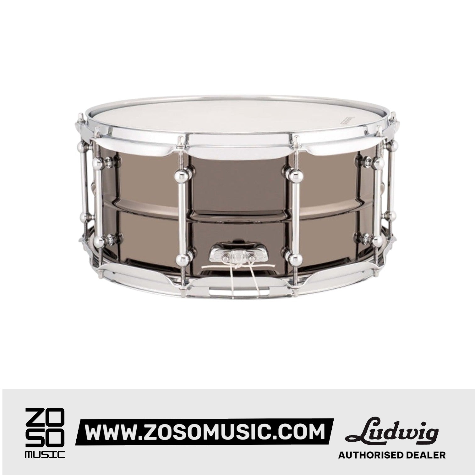 Ludwig LU6514C 6.5x14inch Universal Brass Snare, Black Nickel Plated Shell |  LUDWIG |  DRUM-SNARE DRUM |  Zoso Music