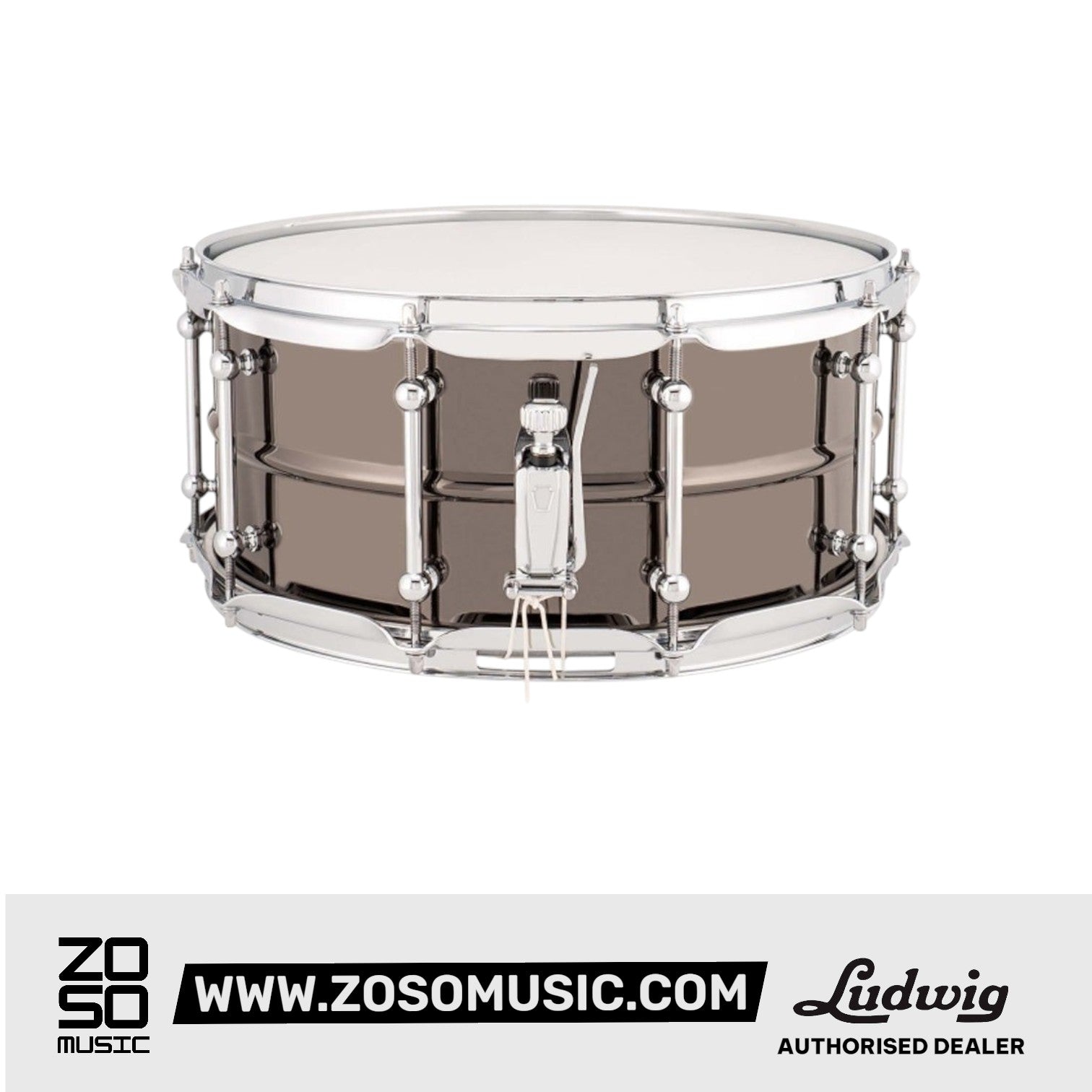Ludwig LU6514C 6.5x14inch Universal Brass Snare, Black Nickel Plated Shell |  LUDWIG |  DRUM-SNARE DRUM |  Zoso Music