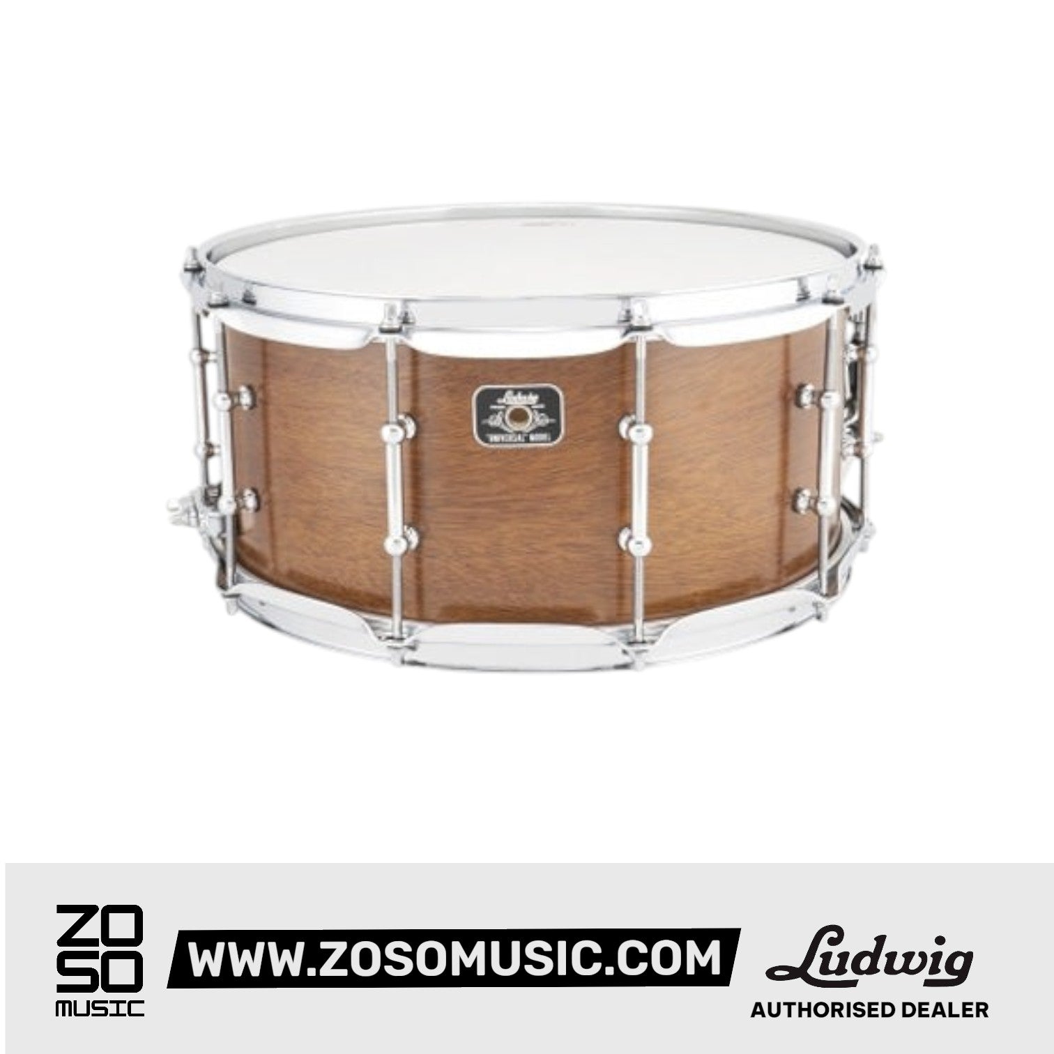 Ludwig LU6514MA 6.5x14inch Universal Wood Snare Drum, Mahogany |  LUDWIG |  DRUM-SNARE DRUM |  Zoso Music