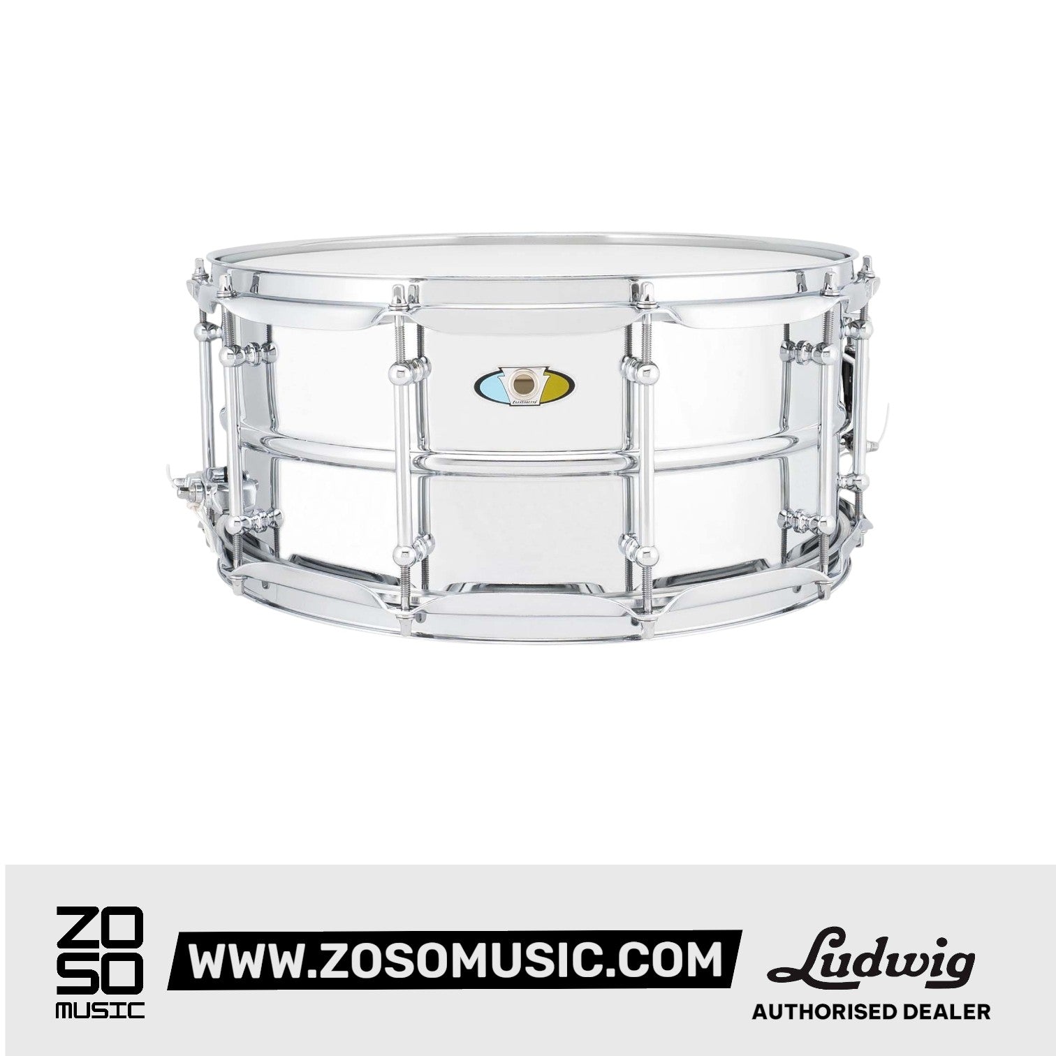 Ludwig LU6514SL 6.5x14inch Supralite Polished Steel Snare Drum |  LUDWIG |  DRUM-SNARE DRUM |  Zoso Music