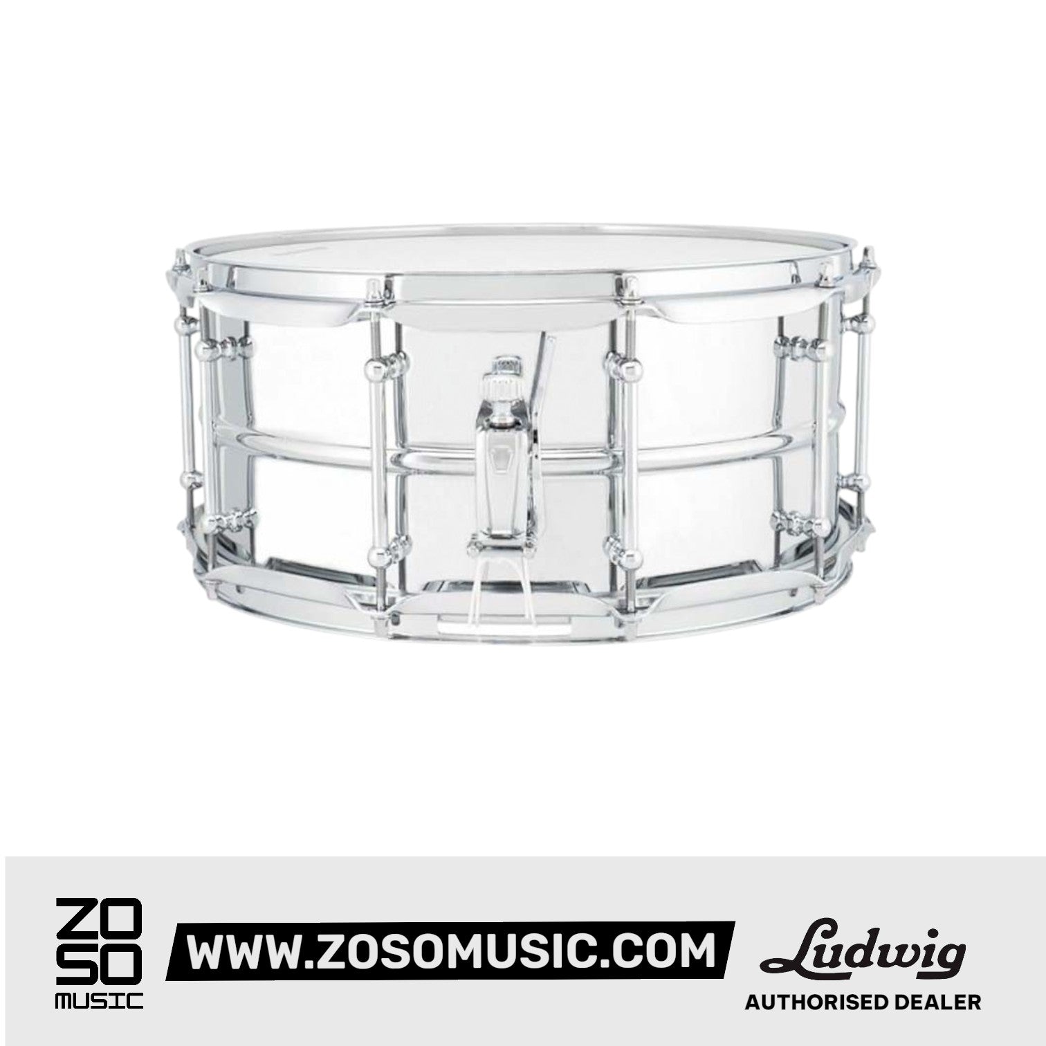 Ludwig LU6514SL 6.5x14inch Supralite Polished Steel Snare Drum |  LUDWIG |  DRUM-SNARE DRUM |  Zoso Music
