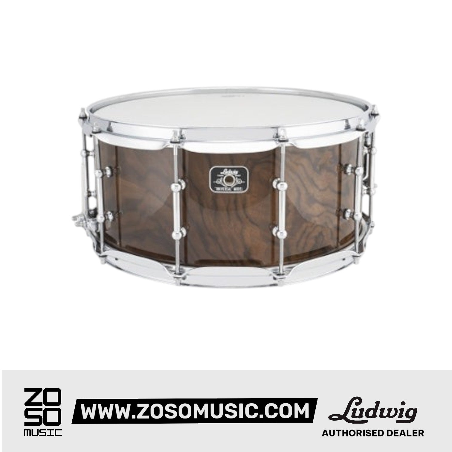 Ludwig LU6514WA 6.5x14inch Universal Wood Snare Drum, Walnut Burl |  LUDWIG |  DRUM-SNARE DRUM |  Zoso Music