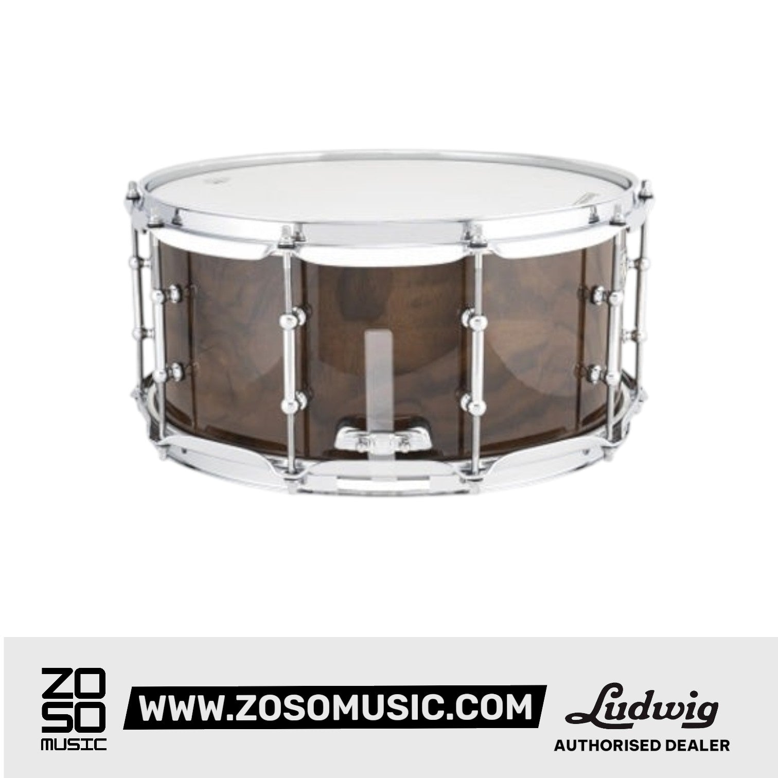 Ludwig LU6514WA 6.5x14inch Universal Wood Snare Drum, Walnut Burl |  LUDWIG |  DRUM-SNARE DRUM |  Zoso Music