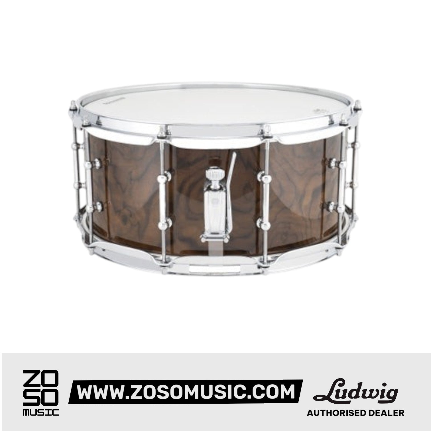 Ludwig LU6514WA 6.5x14inch Universal Wood Snare Drum, Walnut Burl |  LUDWIG |  DRUM-SNARE DRUM |  Zoso Music