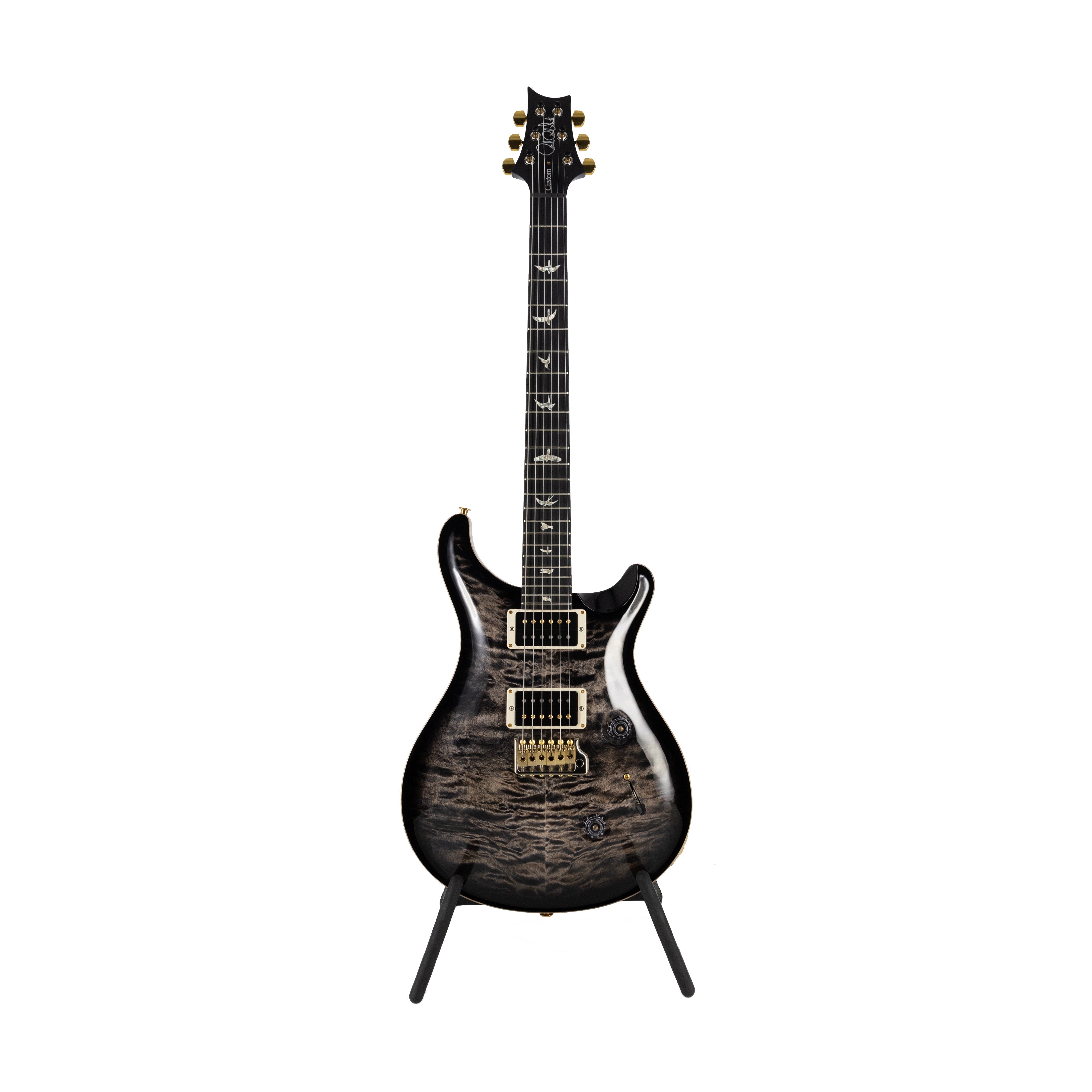 PRS Custom 24 Quilt 10 Top Electric Guitar w/Stained Maple Neck, Charcoal Burst - Zoso Music
