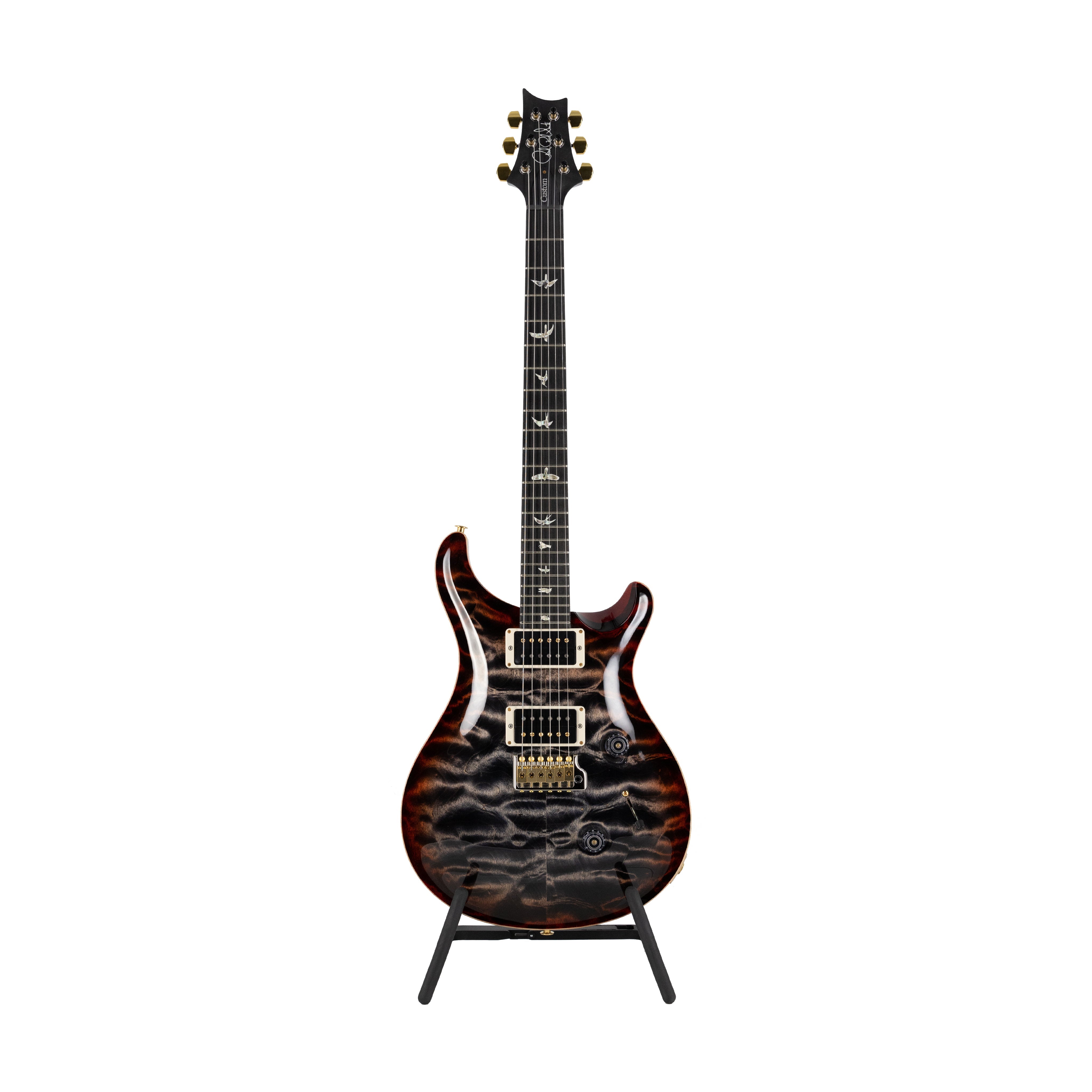 PRS Custom 24 Quilt 10-Top Electric Guitar w/ Pattern Thin Neck, Charcoal Cherry Burst - Zoso Music