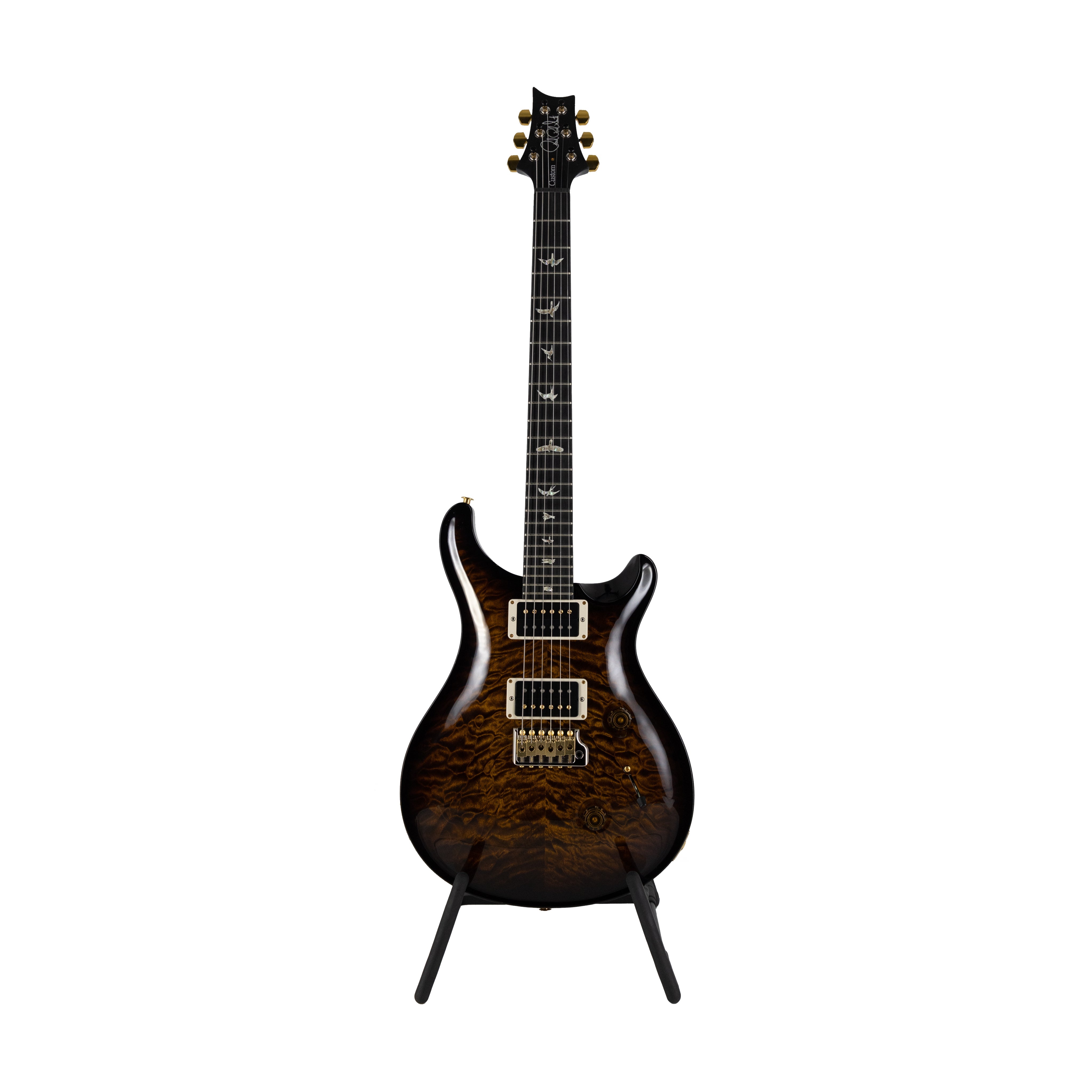 PRS Custom 24 Quilt 10-Top Electric Guitar w/Stained Maple Neck, Black Gold Wrap Burst - Zoso Music