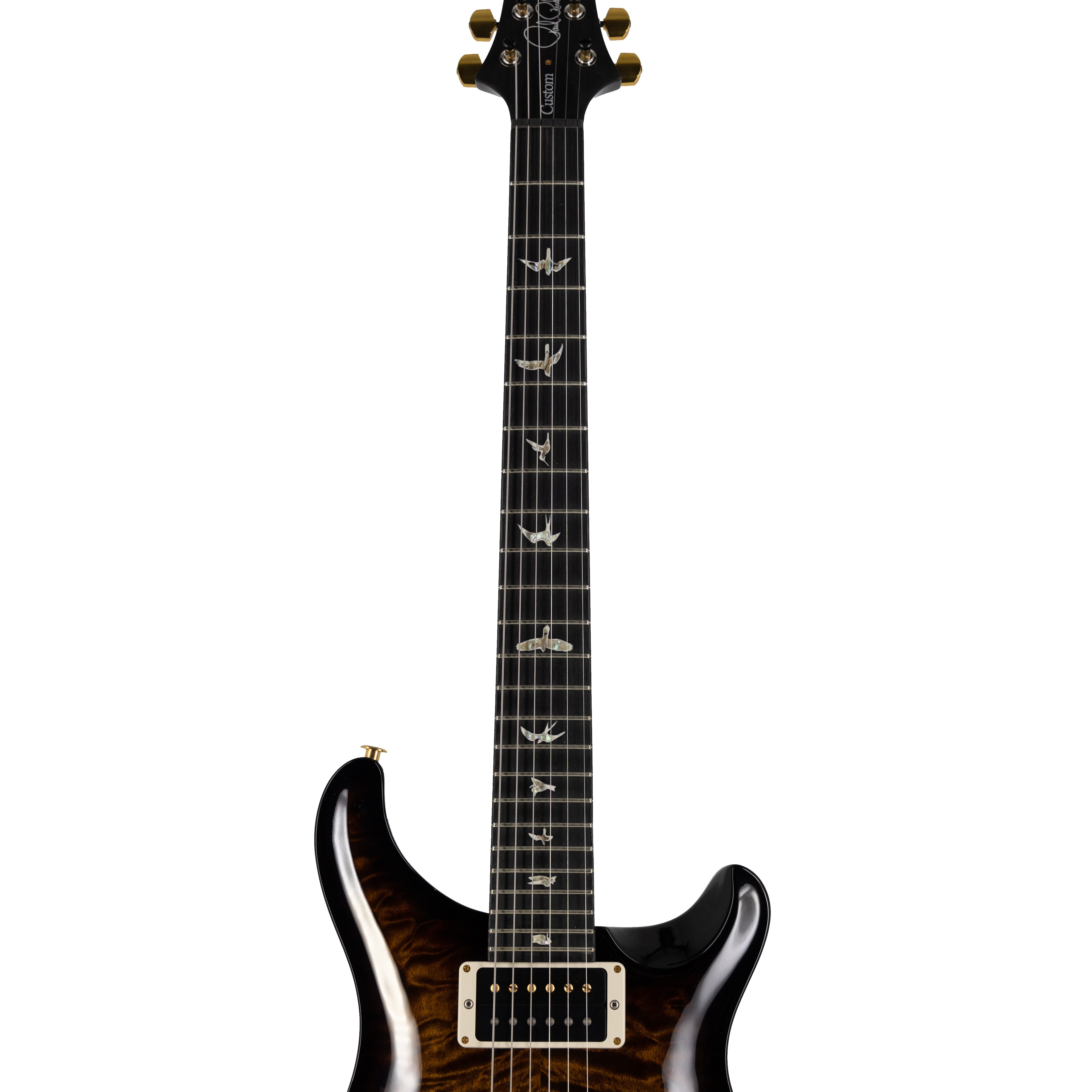 PRS Custom 24 Quilt 10-Top Electric Guitar w/Stained Maple Neck, Black Gold Wrap Burst - Zoso Music