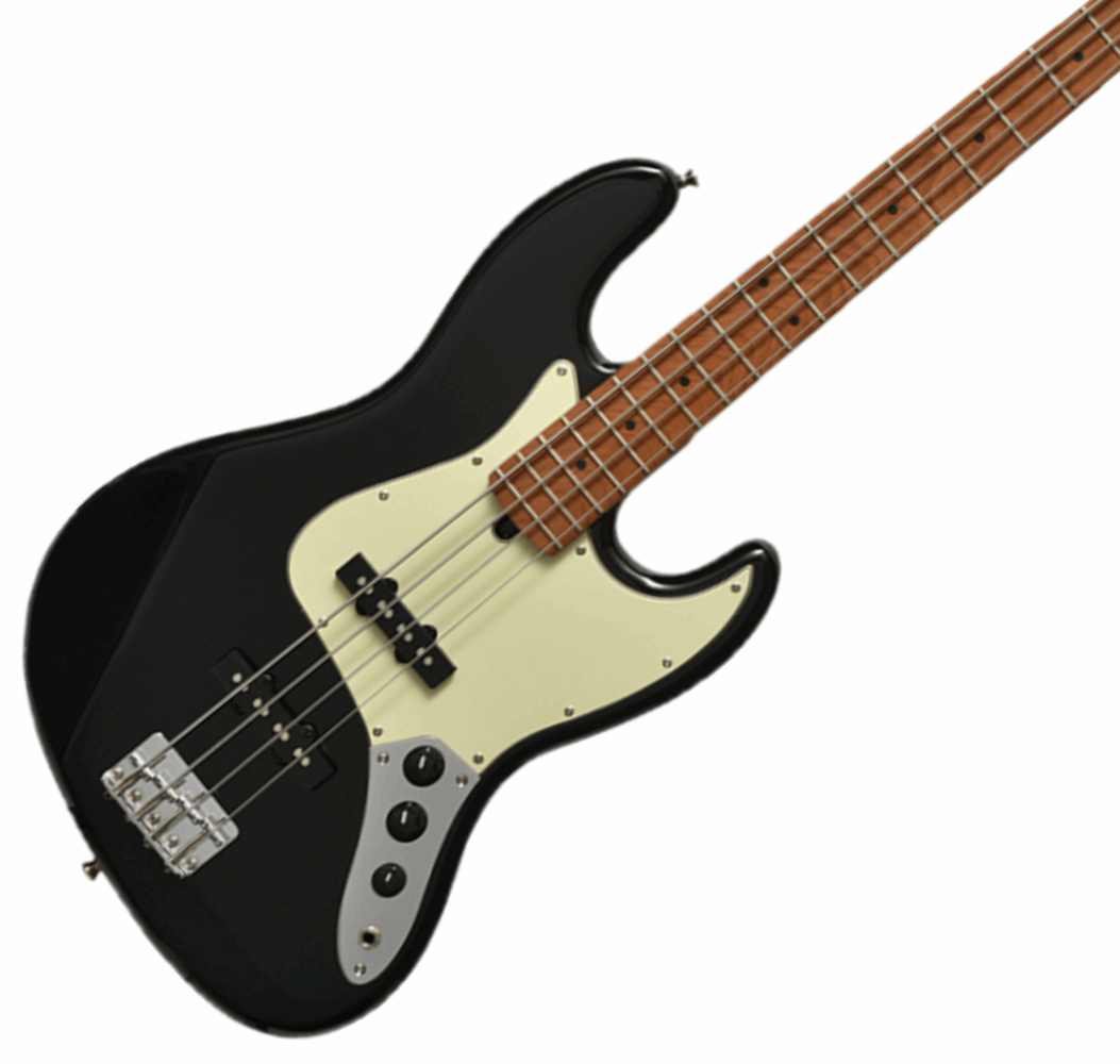 BACCHUS BJB-1-RSM/M-BLK UNIVERSE SERIES ROASTED MAPLE ELECTRIC BASS, BLACK WITH BAG
