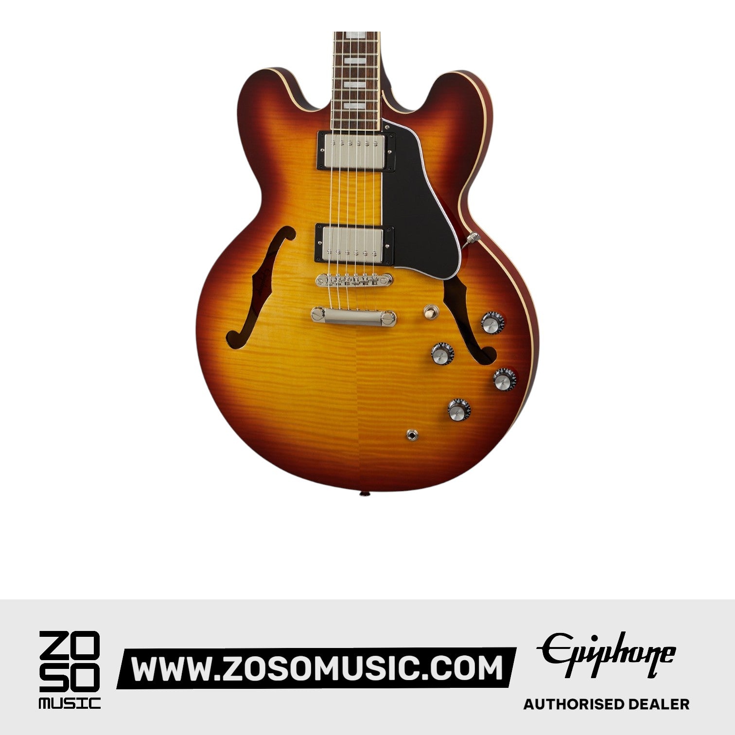 Epiphone EIES335FRTBNH1 ES-335 Figured Semi Hollowbody Electric Guitar - Raspberry Tea Burst |  EPIPHONE |  ELECTRIC GUITAR |  Zoso Music