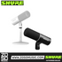 Zoso Music Shure MV6 USB gaming microphones in black and white with desktop stands for streaming and recording.