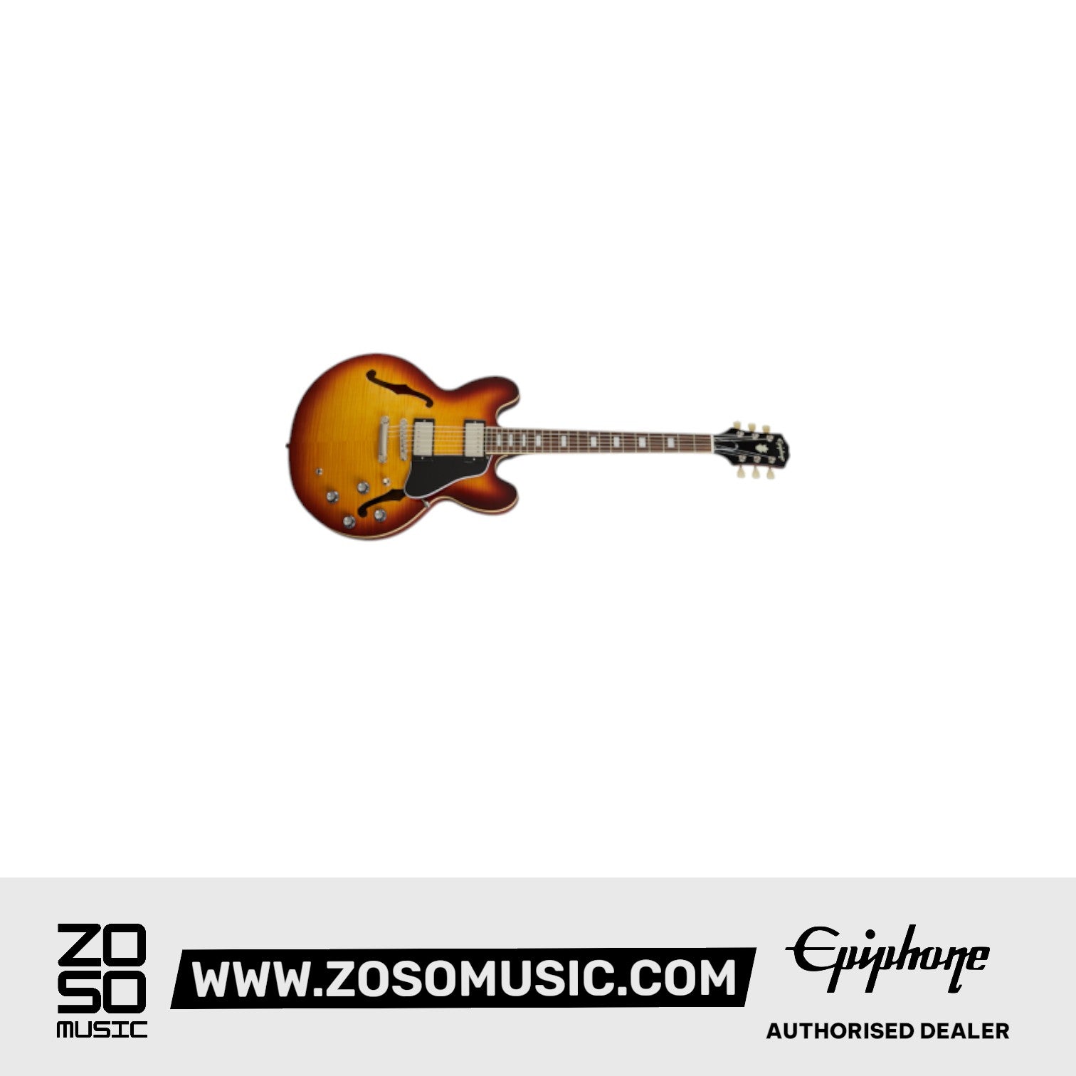 Epiphone EIES335FRTBNH1 ES-335 Figured Semi Hollowbody Electric Guitar - Raspberry Tea Burst |  EPIPHONE |  ELECTRIC GUITAR |  Zoso Music