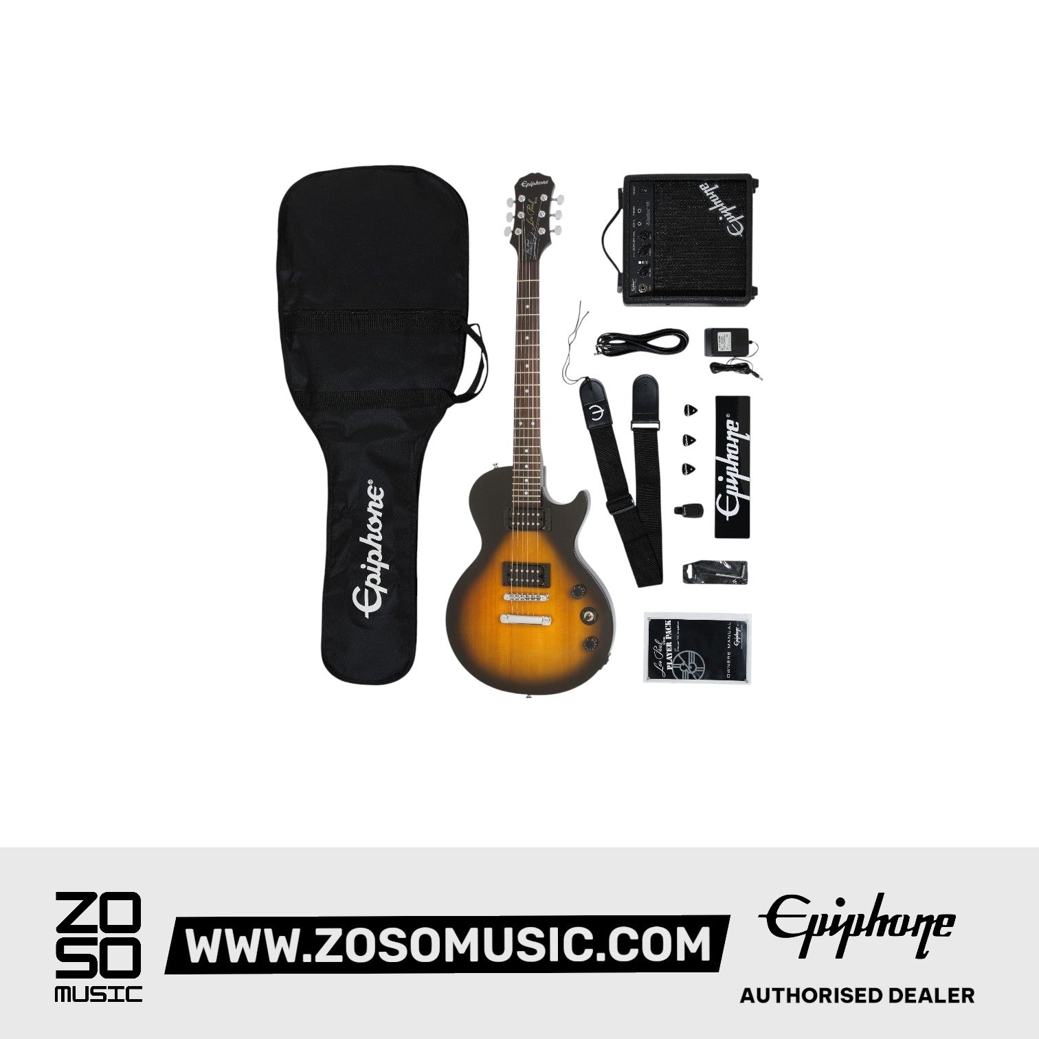 Epiphone PPEG-EGL1VSCH1 Les Paul Player Pack 120V Vintage Sunburst |  EPIPHONE |  ELECTRIC GUITAR |  Zoso Music