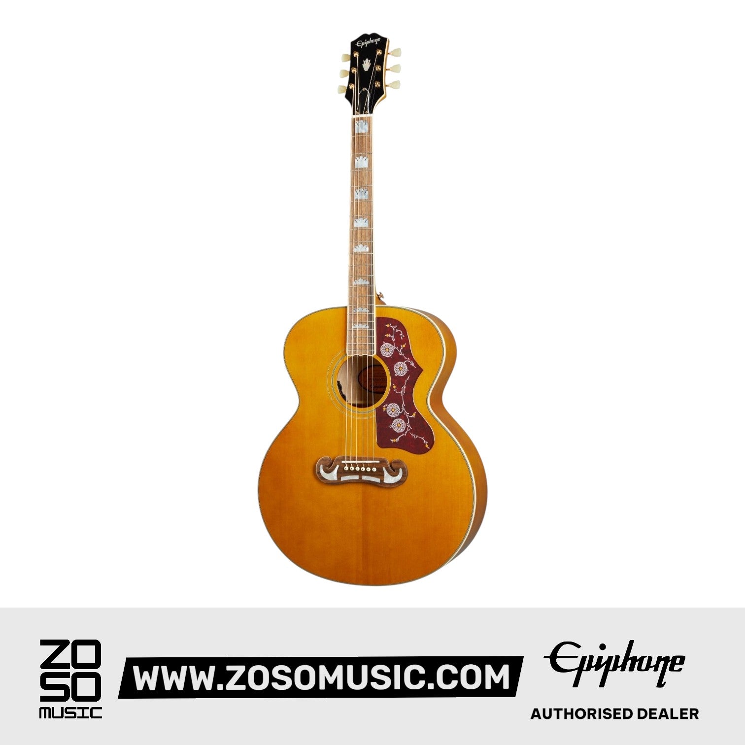 Epiphone IGMTJ200ANAGH1 J-200 Acoustic Guitar (All Solid Wood; Fishman Sonitone) Aged Natural Antique Gloss |  EPIPHONE |  ACOUSTIC GUITAR |  Zoso Music