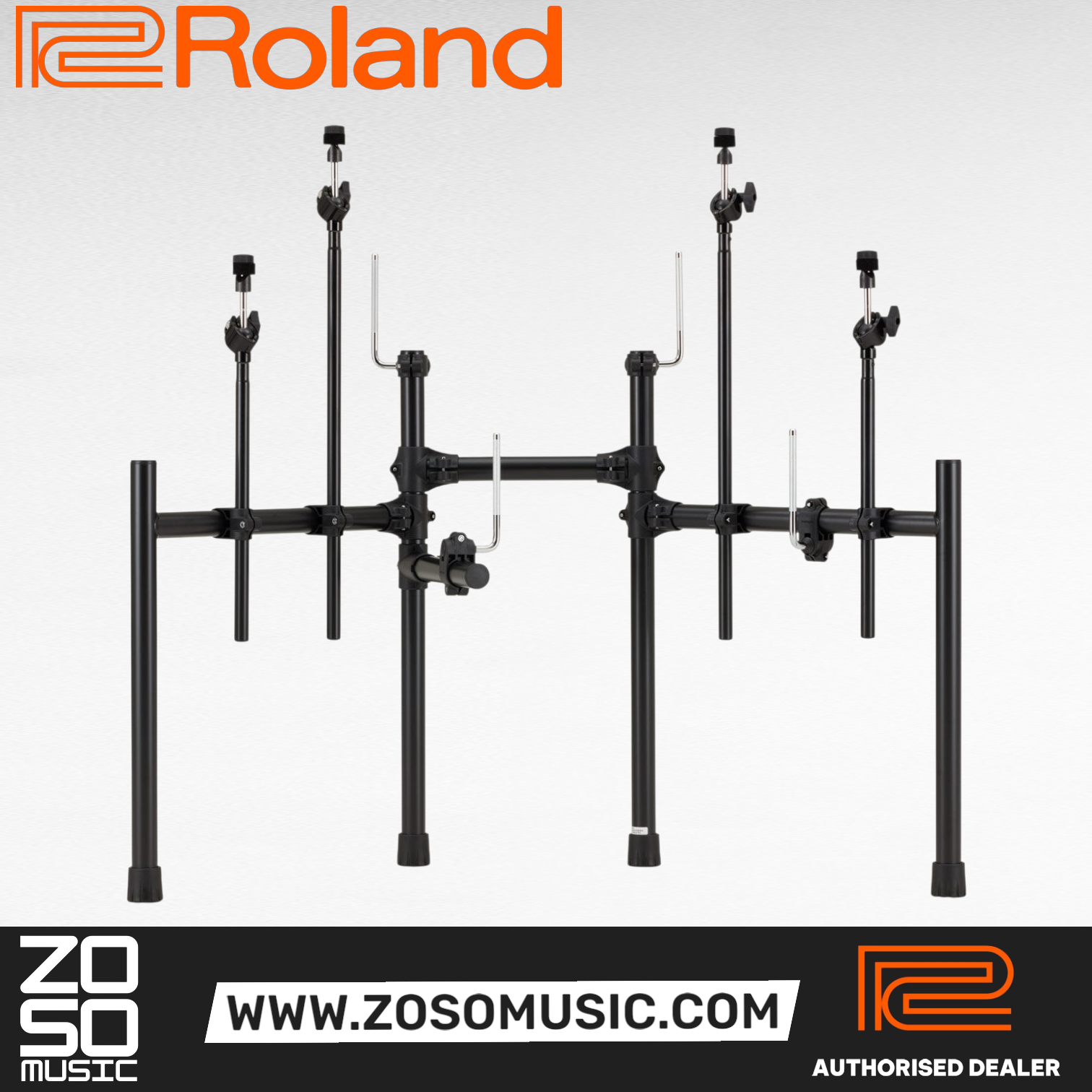 Zoso Music Roland TD-07DMK2 electronic drum set black metal rack stand with cymbal arms and mounting hardware