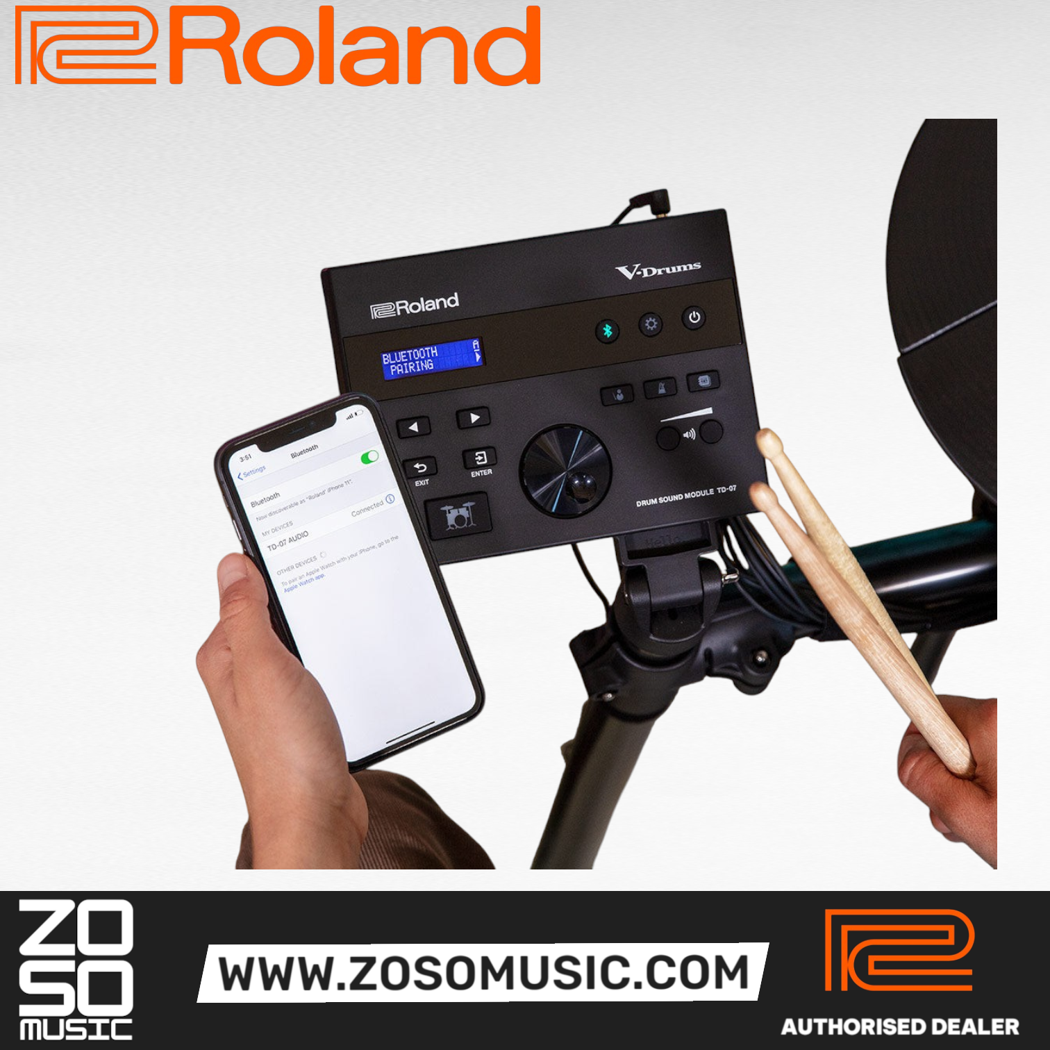 Roland V-Drums TD-07KV Electronic Drum Set, Kick Pedal, Throne and Drumsticks (TD07KV / TD 07KV) |  ROLAND |  DRUM-ELECTRONIC |  Zoso Music