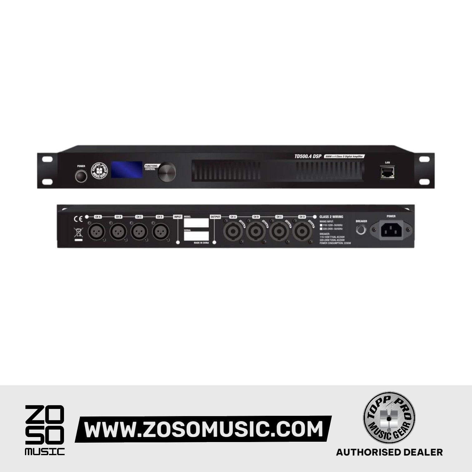 Topp Pro TD500.4DSP V2 2 x 250W / 500W 8 Ohm / 4 Ohm Power Amplifier |  TOPP PRO |  MIXER-ANALOG |  Zoso Music