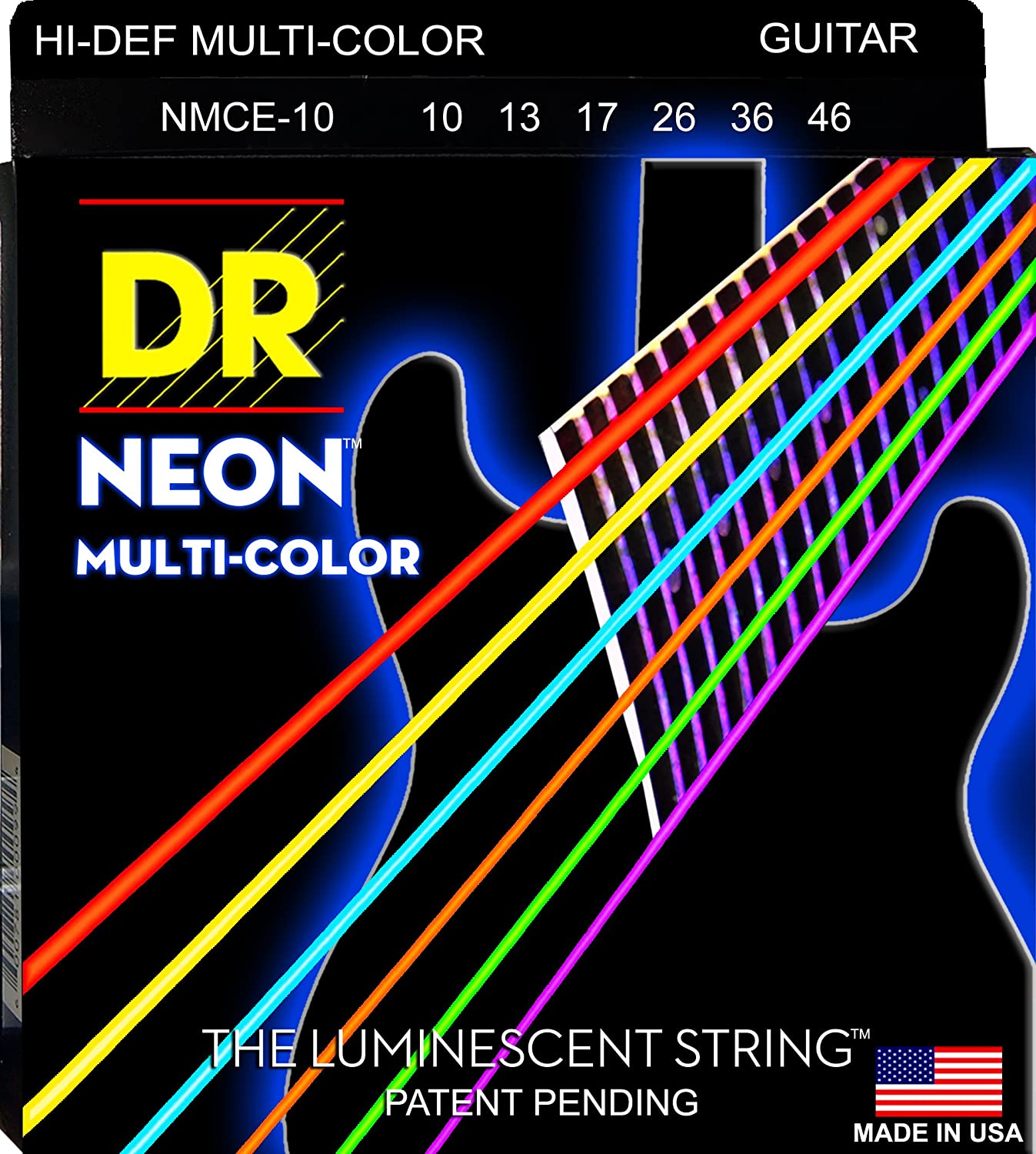DR Strings NMCE-10 NEON Multi-Colour Coated Nickel Plated Electric Guitar Strings | Medium (010 - 046)