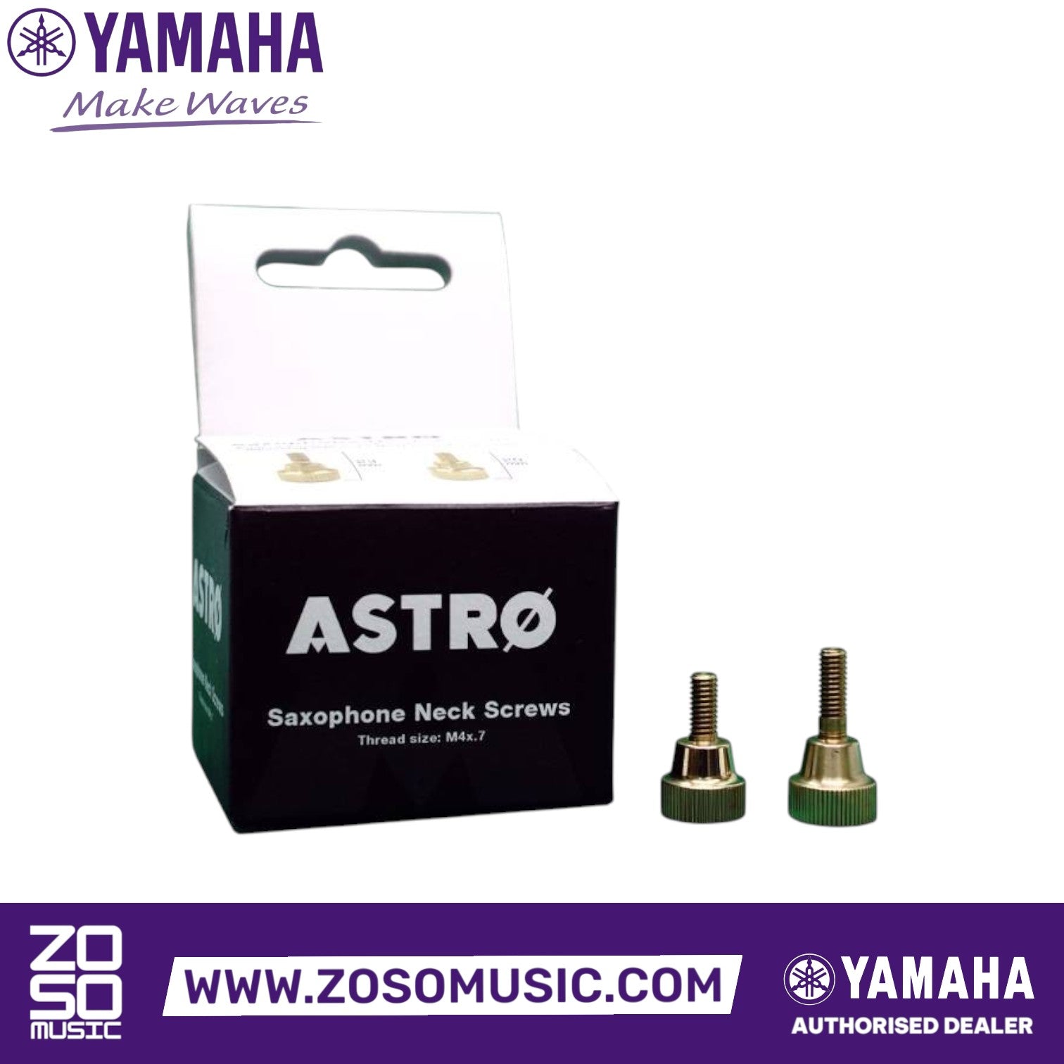 Zoso Music Astro saxophone neck screws in gold finish with packaging box for improved resonance and stability