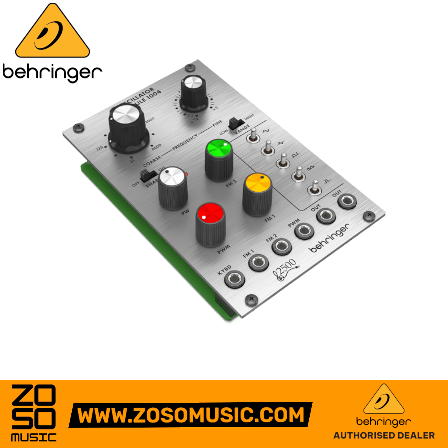Zoso Music Behringer 1004 Oscillator Eurorack module with silver faceplate, knobs, and patch points for modular synth