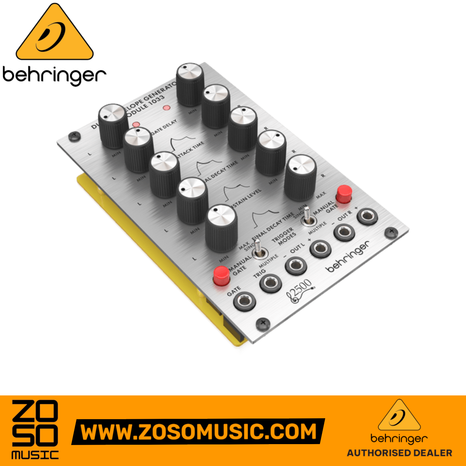 Zoso Music Behringer 1033 Dual Envelope Generator Eurorack module with silver faceplate and black control knobs