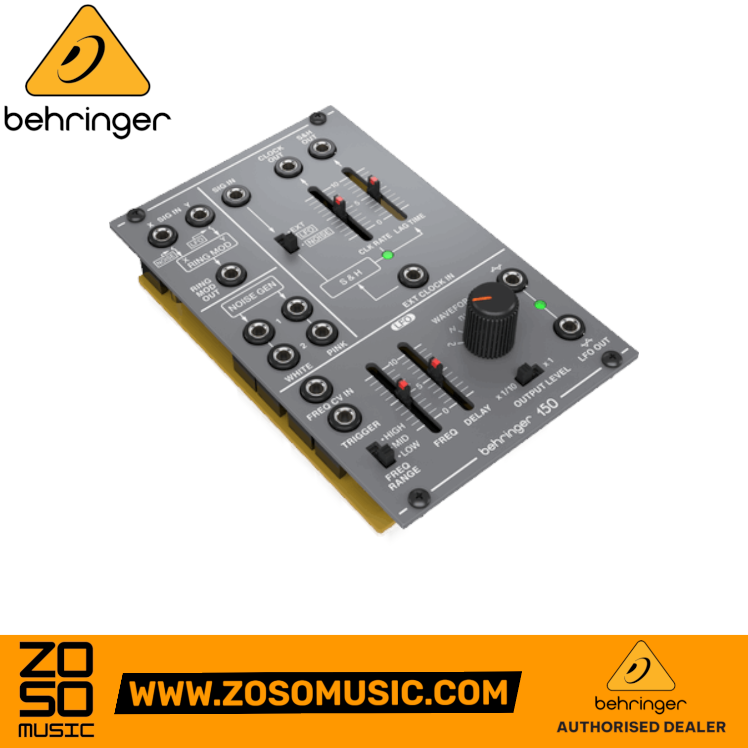 Zoso Music Behringer 150 Eurorack module featuring ring modulator, noise generator, sample and hold, and LFO controls.