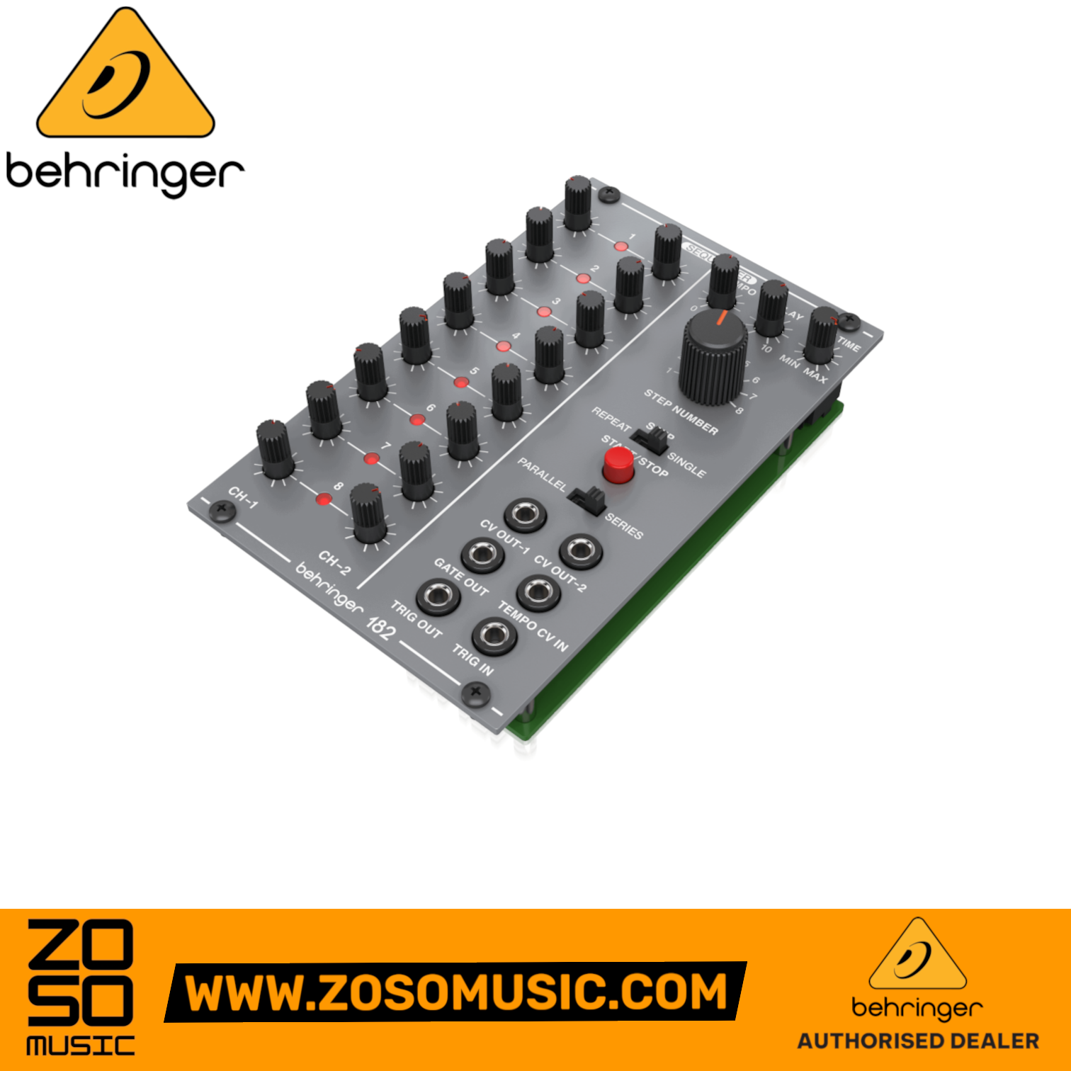 Zoso Music Behringer 182 Sequencer Eurorack module with two-channel eight-step analog controls and CV inputs