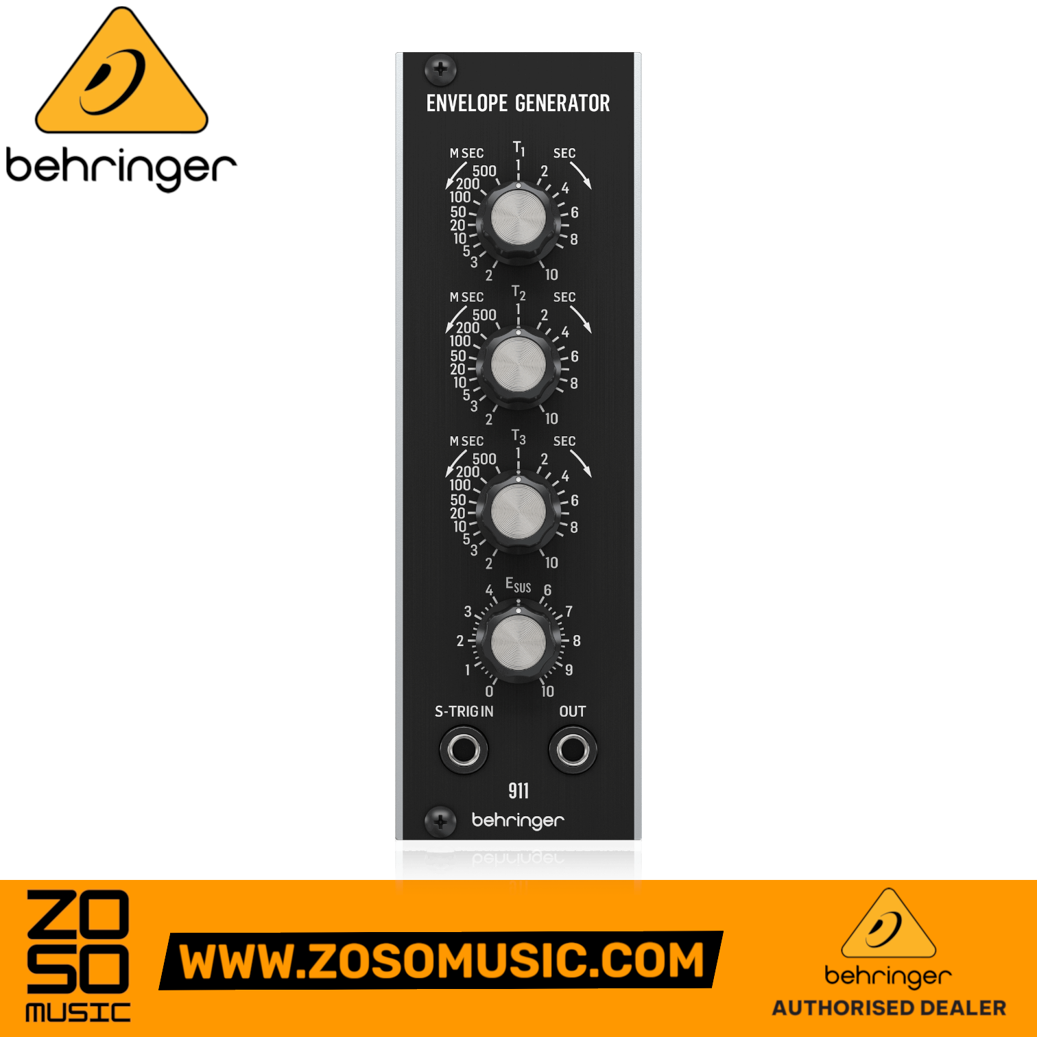 Zoso Music Behringer 911 Envelope Generator Eurorack module with ADSR controls and vintage-style knobs