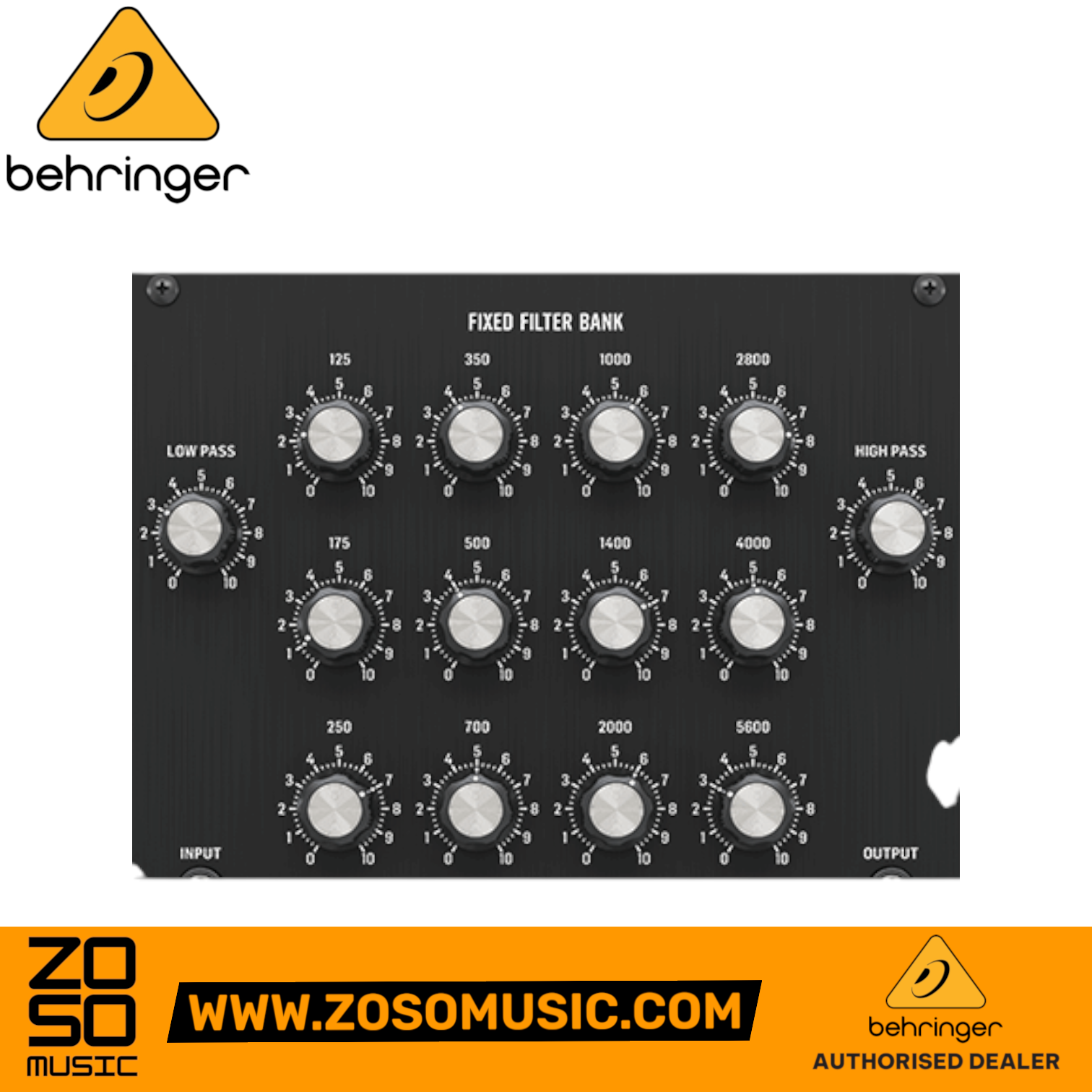 Zoso Music Behringer 914 Fixed Filter Bank Eurorack module with twelve bandpass filters and high and low pass controls.