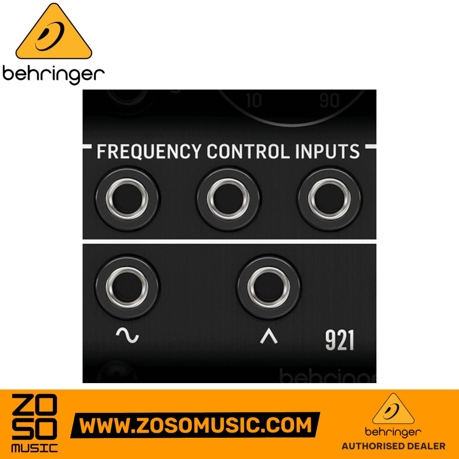 Zoso Music Behringer 921 Eurorack module close-up showing frequency control inputs and waveform patch points