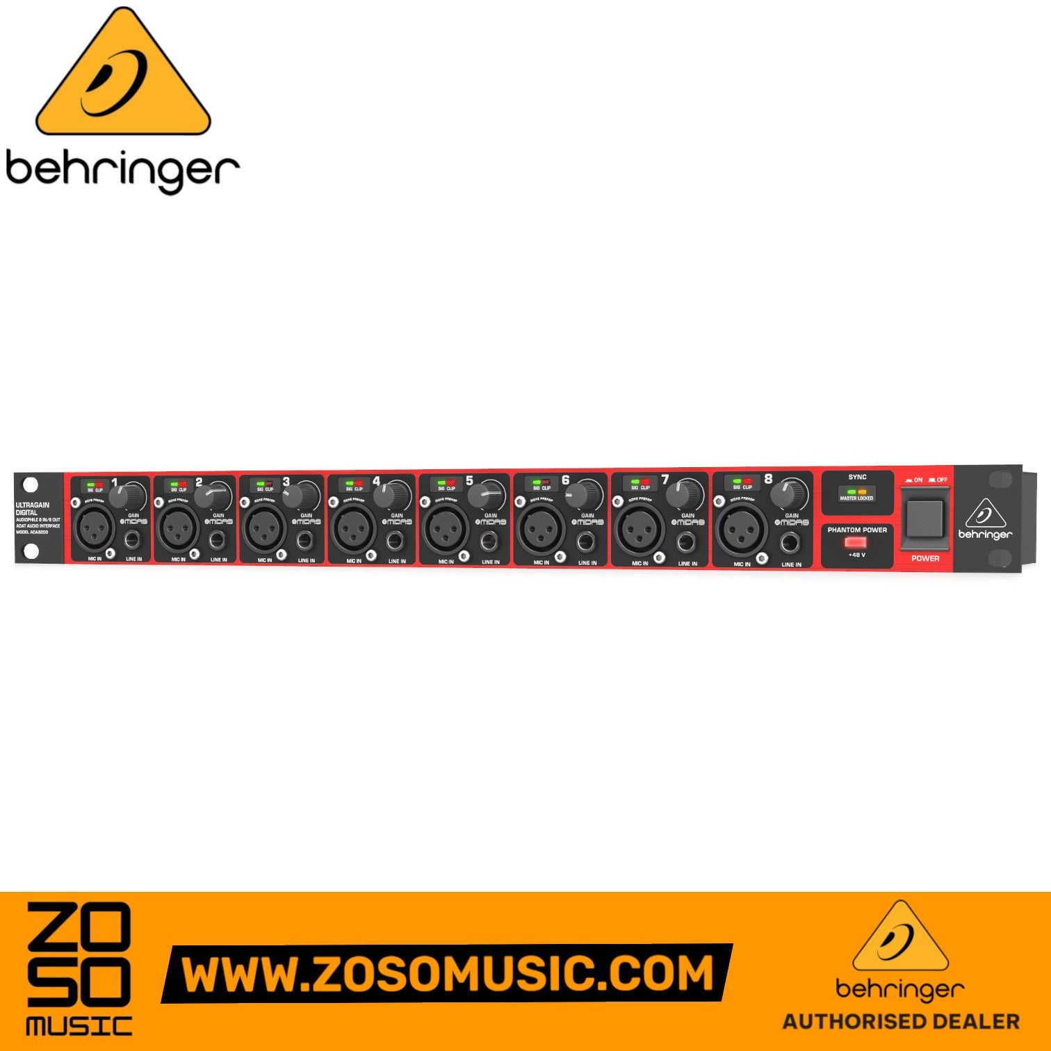 Zoso Music Behringer ADA8200 8-channel microphone preamp with Midas-designed inputs and rack-mount interface