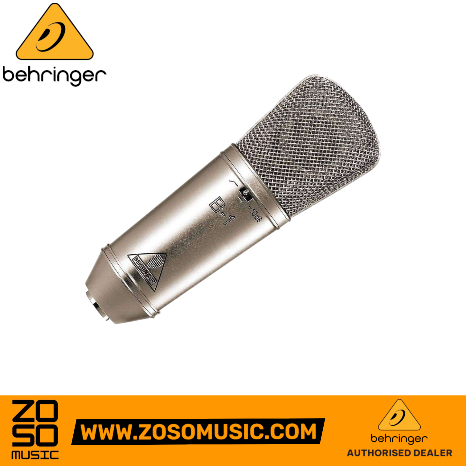 Zoso Music Behringer B1 large diaphragm condenser microphone in satin nickel finish with switchable settings