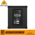 Zoso Music Behringer B1200D-PRO active subwoofer rear panel showing XLR inputs, crossover controls, and power port.