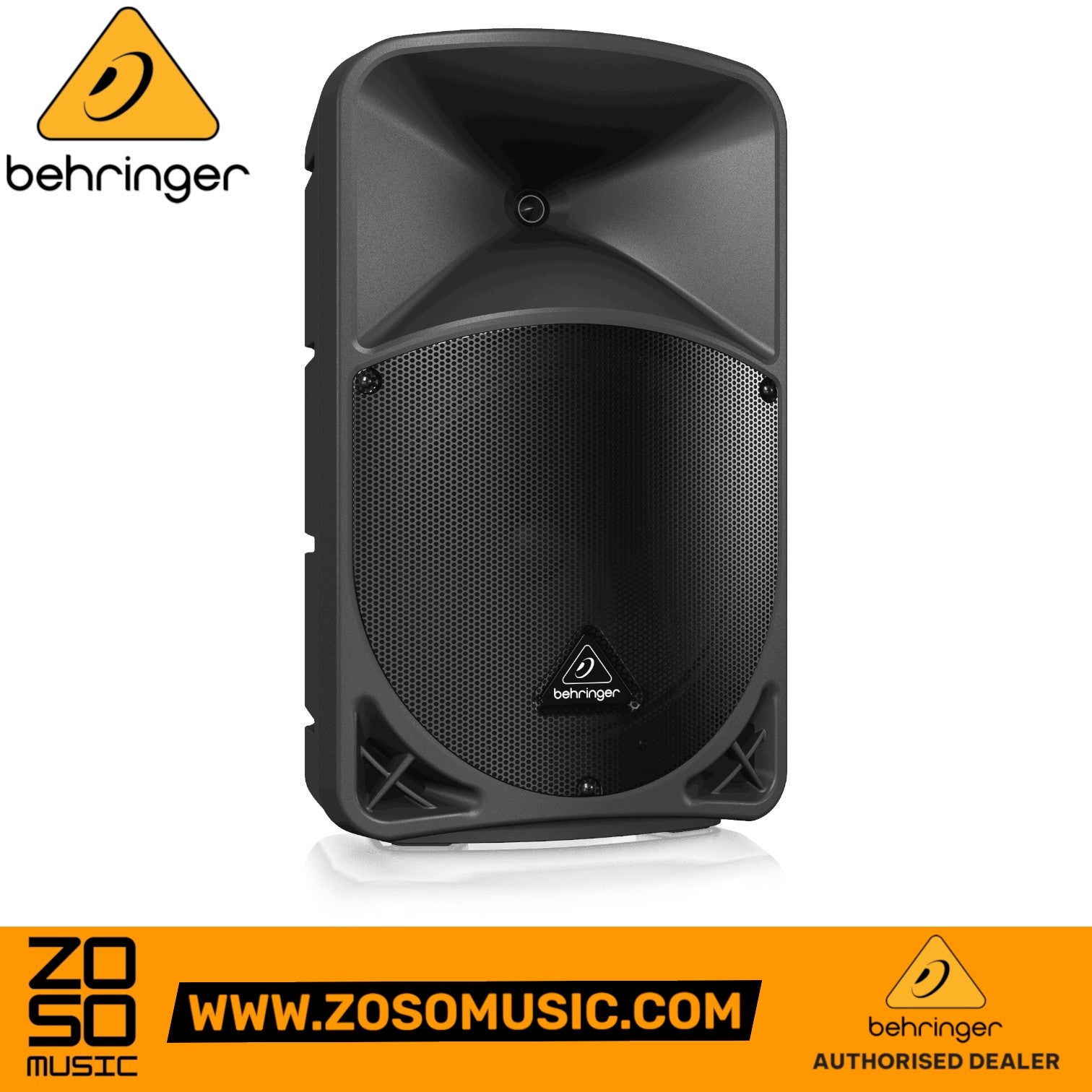Zoso Music Behringer B12X 1000-watt 12-inch powered loudspeaker with black grille and durable trapezoidal enclosure.