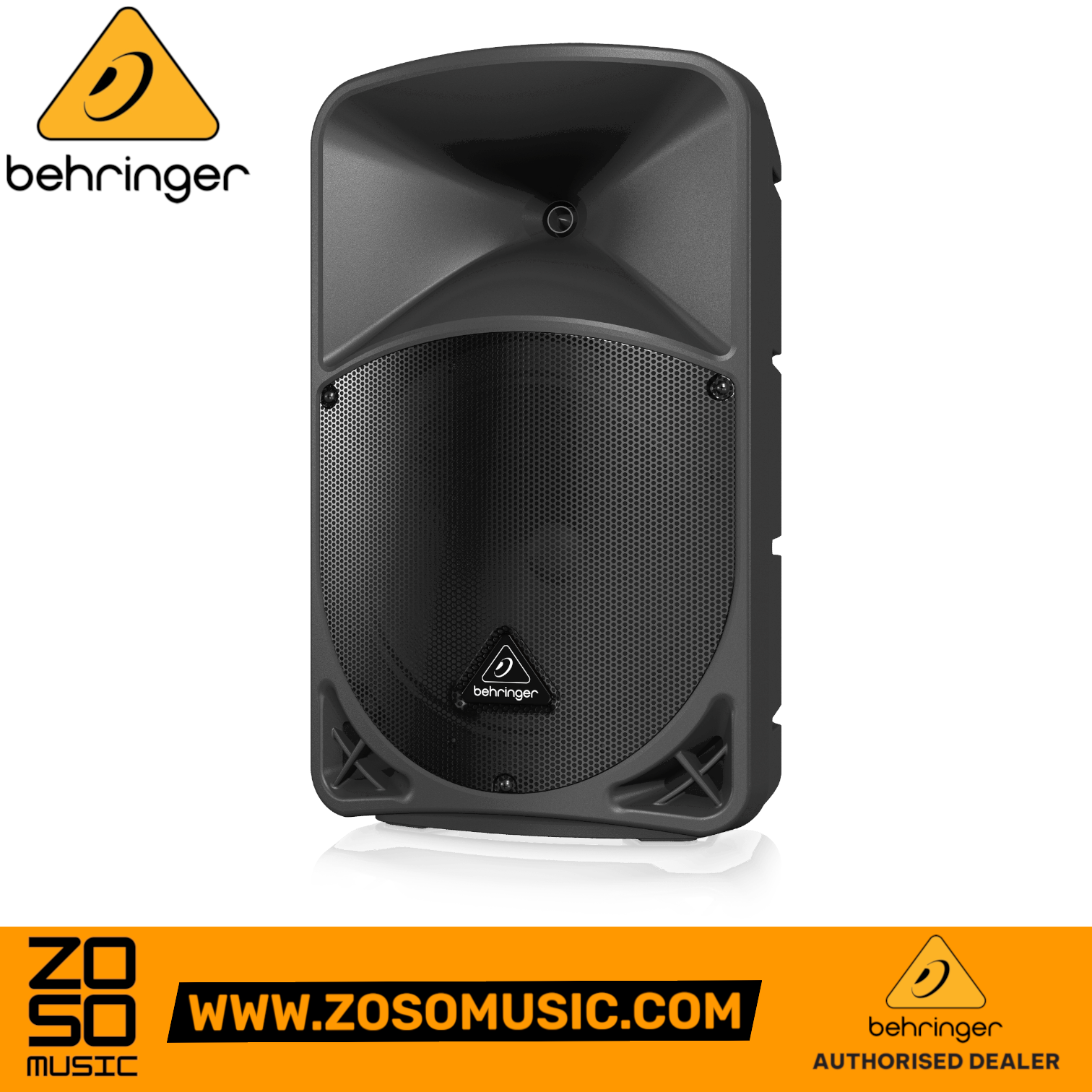 Zoso Music Behringer B12X 1000W 12-inch powered PA speaker with black grille and durable trapezoidal enclosure.