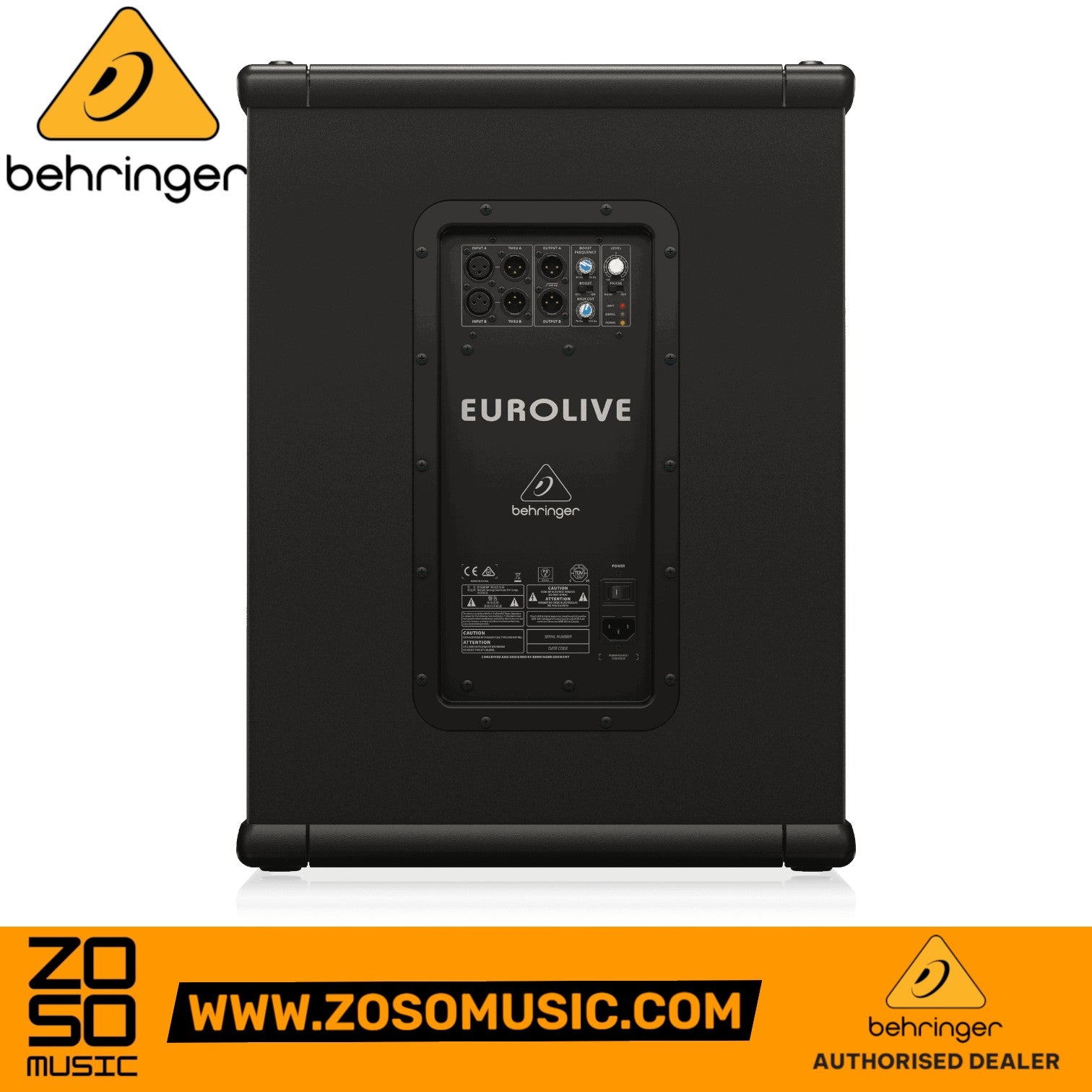Zoso Music Behringer Eurolive B1500XP active PA subwoofer rear control panel with crossover and level settings