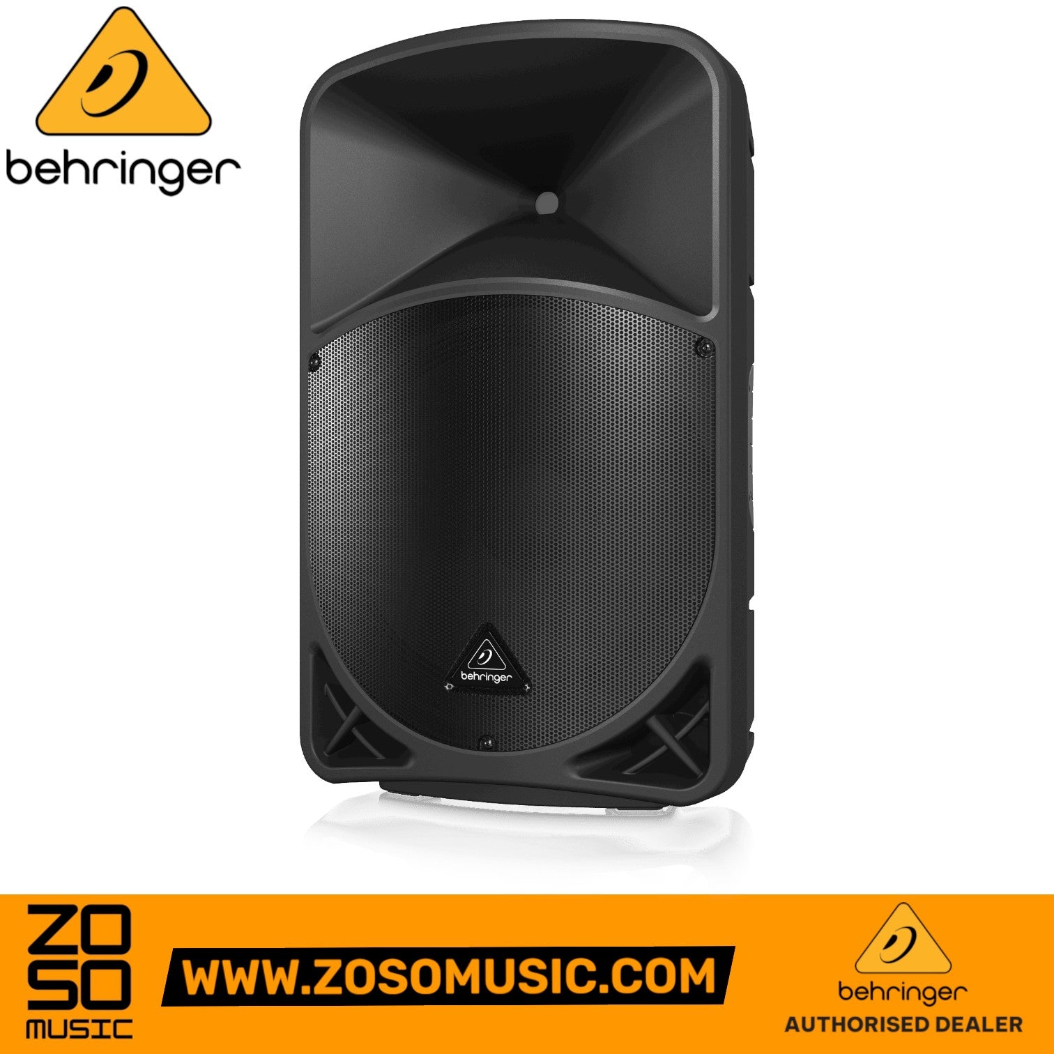 Zoso Music Behringer B15X 1000 watt 15-inch powered loudspeaker with black grille and durable trapezoidal enclosure
