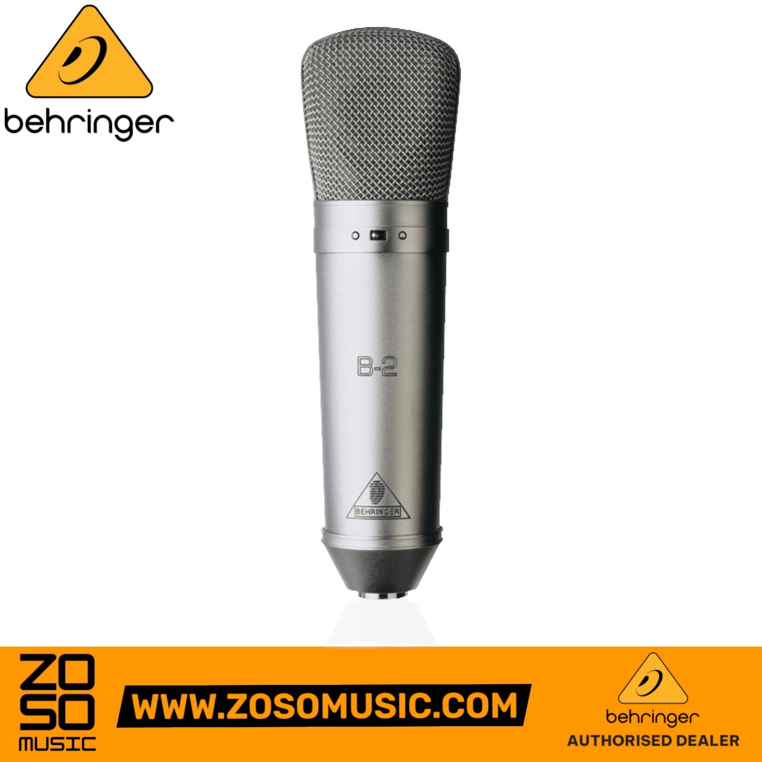 Zoso Music Behringer B-2 Pro large-diaphragm condenser microphone with silver metallic finish and mesh grille