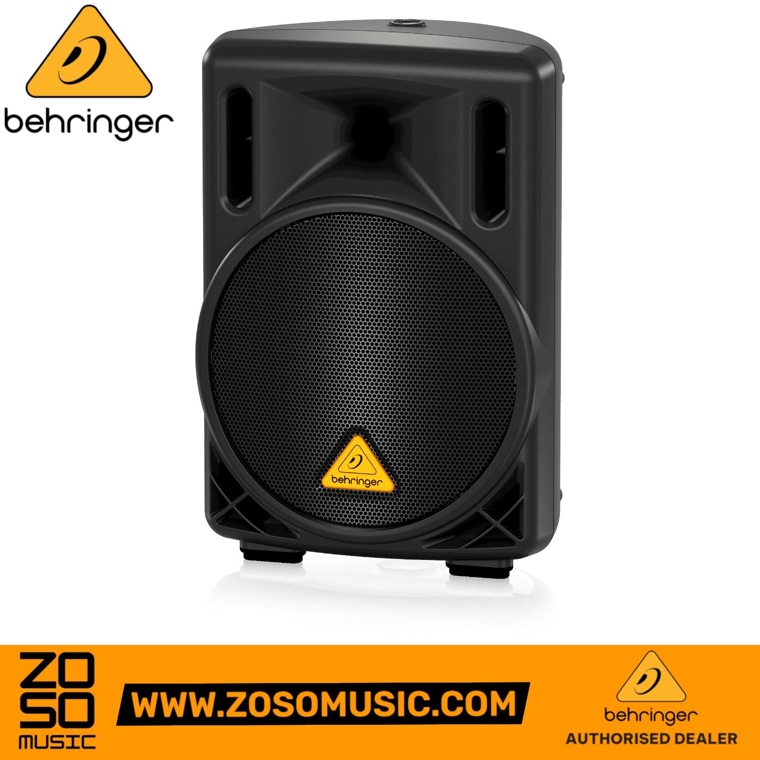 Zoso Music Behringer B208D active 200-watt 2-way PA speaker with 8-inch woofer and black cabinet design