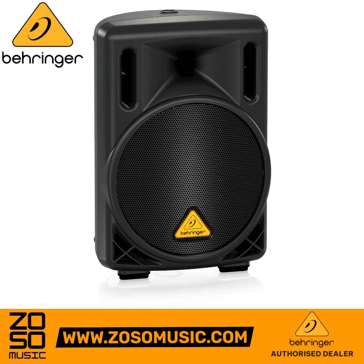 Zoso Music Behringer B208D active 200-watt 2-way PA speaker with 8-inch woofer and black cabinet design