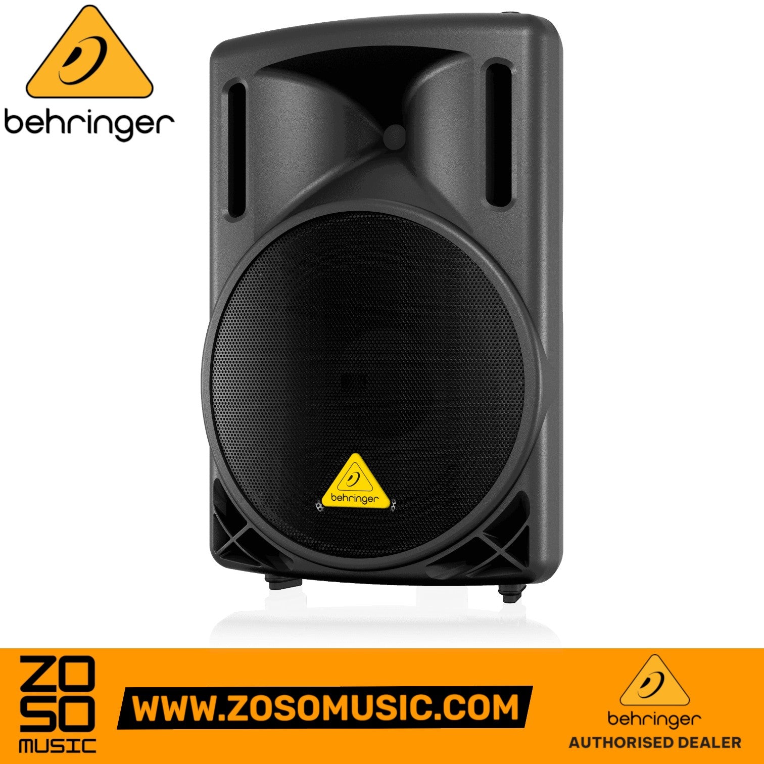 Zoso Music Behringer B212D 550-watt active 2-way PA speaker with 12-inch woofer and black cabinet design