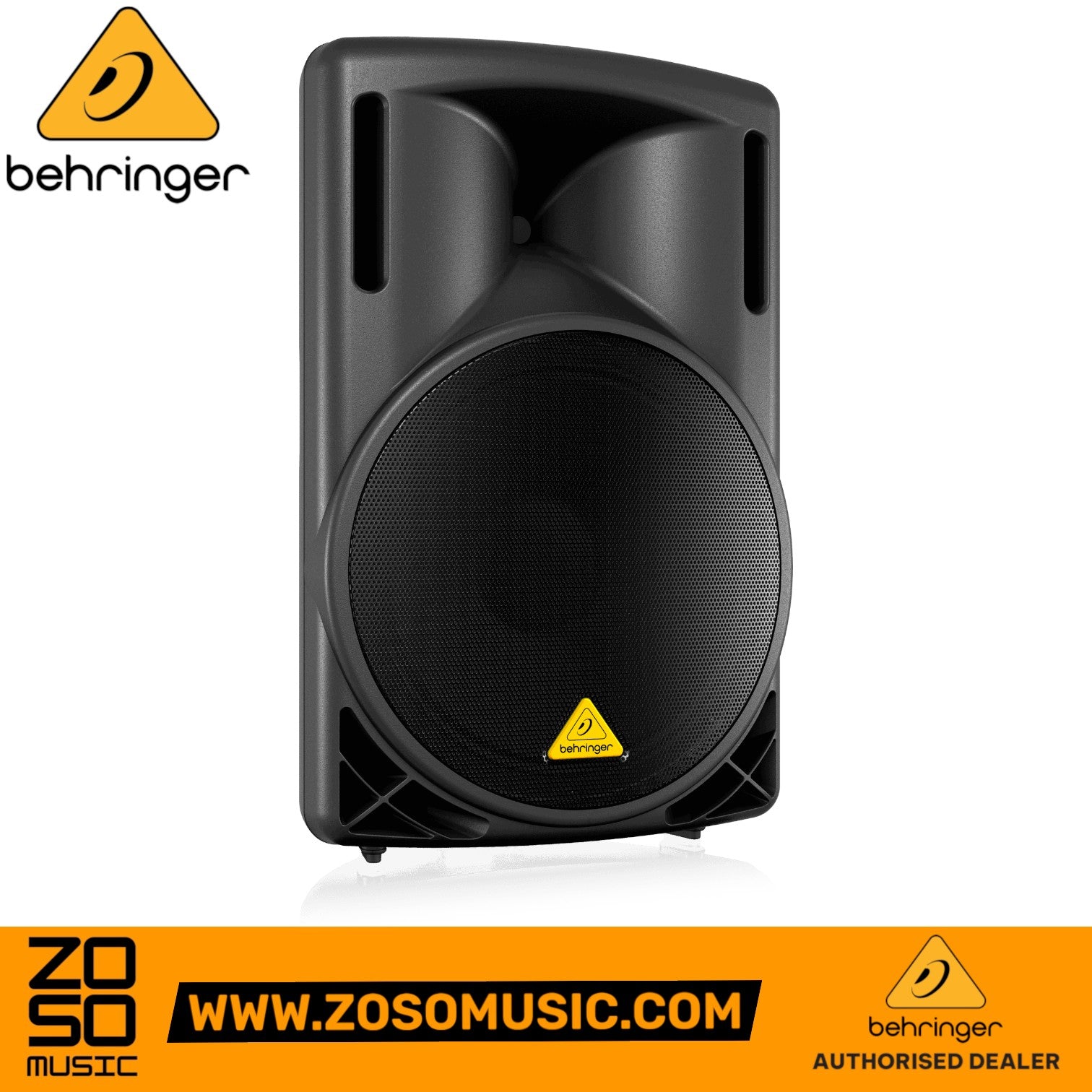 Zoso Music Behringer B215D 550-watt active 2-way PA speaker with 15-inch woofer and black cabinet design