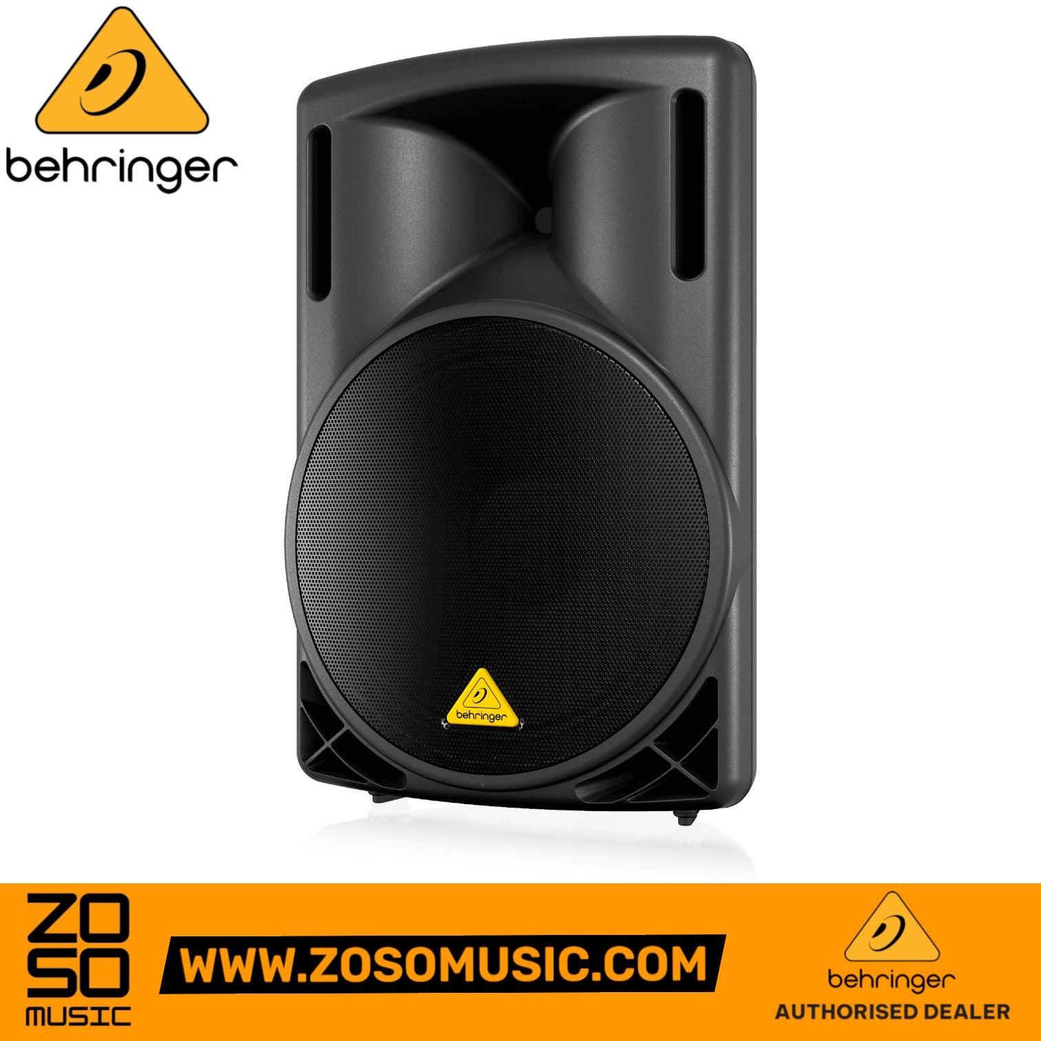 Zoso Music Behringer B215D active 550-watt 2-way PA speaker with 15-inch woofer and black cabinet design