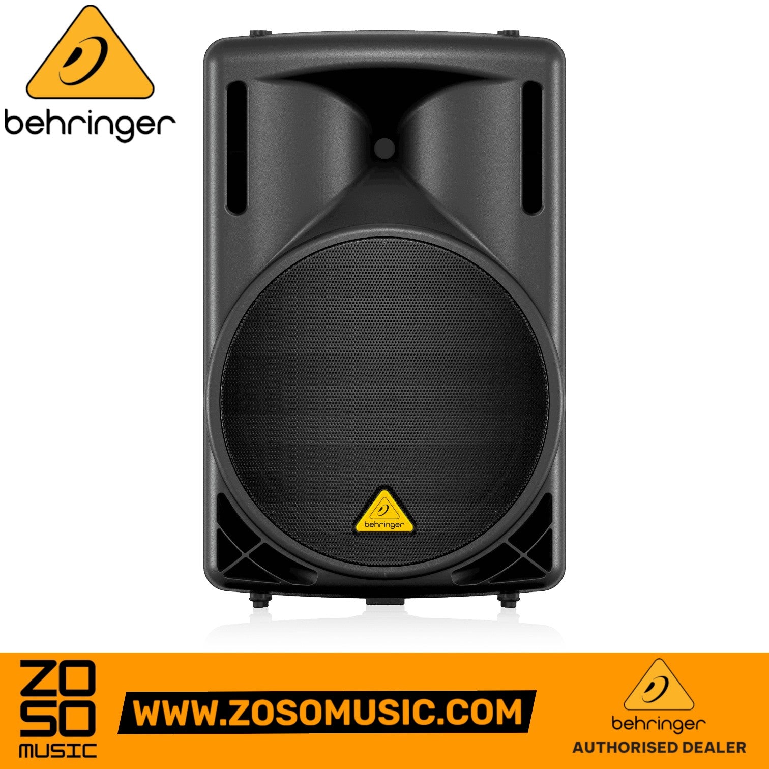Zoso Music Behringer B215D active 550-watt 2-way PA speaker with 15-inch woofer and black cabinet design.