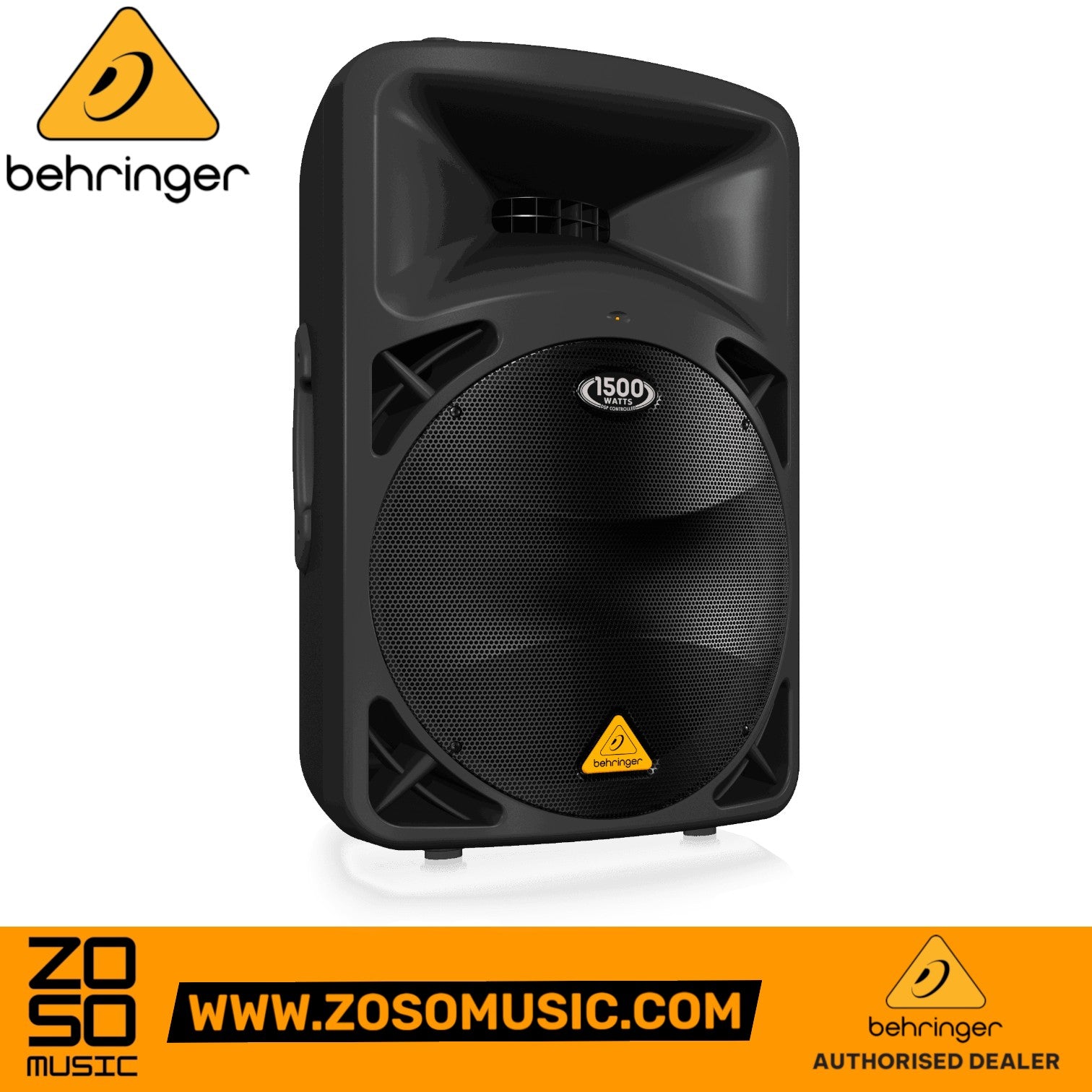 Zoso Music Behringer B615D active 1500 watt PA speaker with 15-inch woofer and compression driver in black