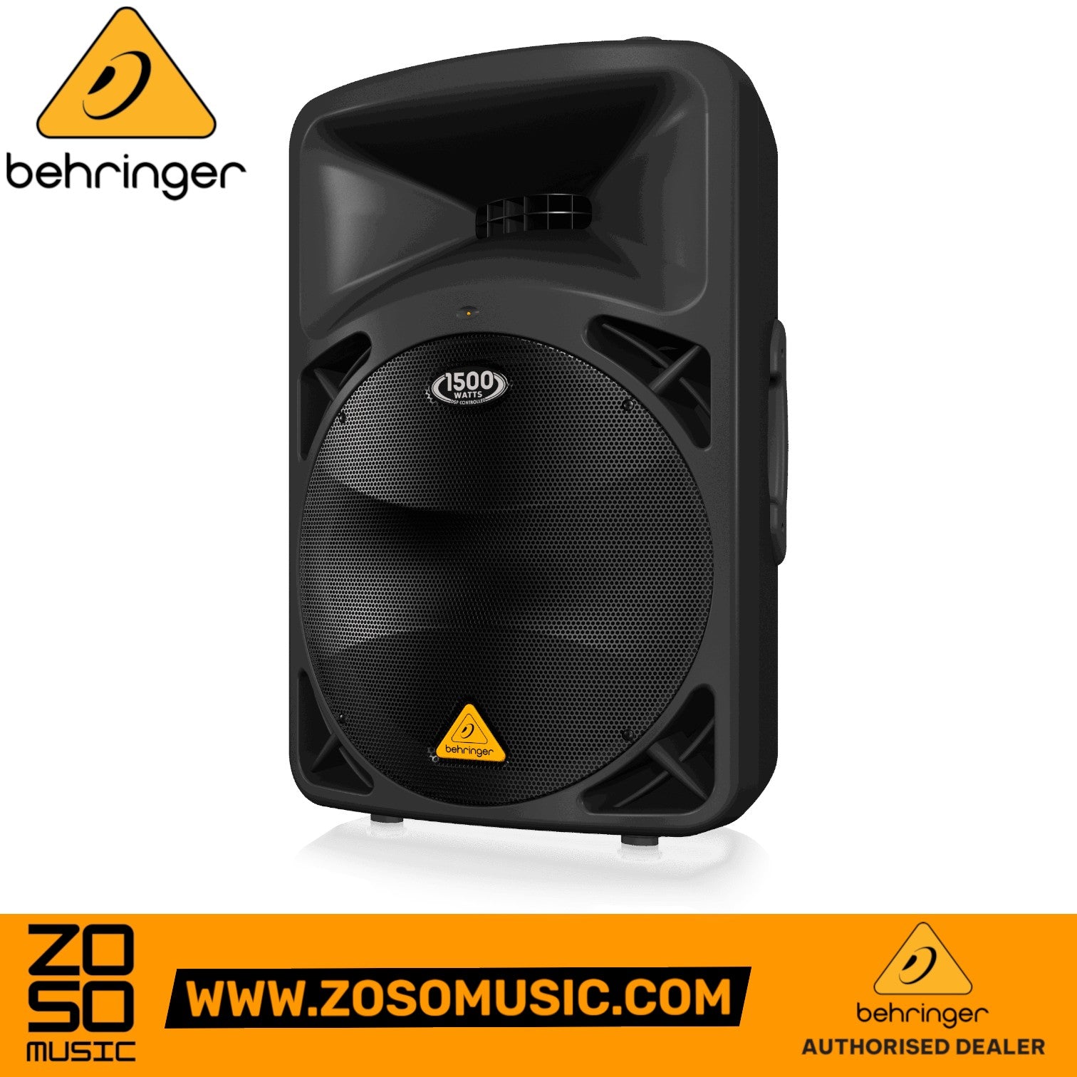 Zoso Music Behringer B615D active 1500-watt PA speaker with 15-inch woofer and compression driver in black
